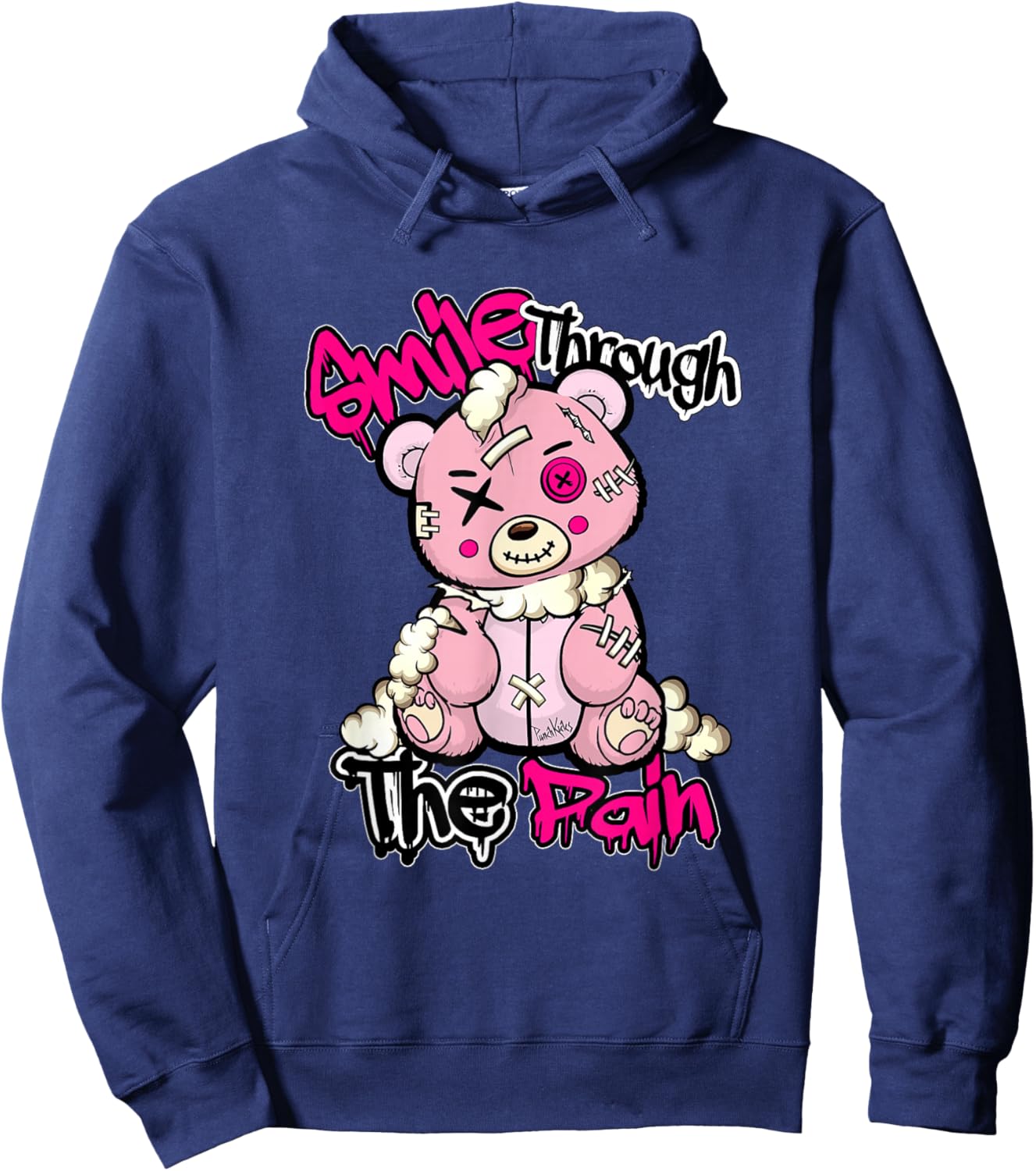 Funny Teddy Bear Smile Through The Pain Hoodie - Hoodie | Navy
