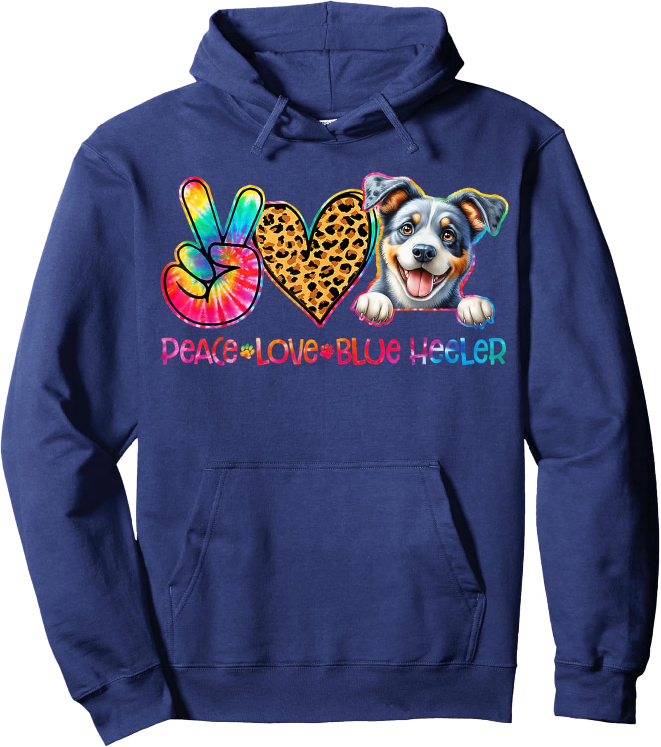 Peace Love Blue Heeler Tie Dye Dog Lover Hoodie - Hoodie | Navy