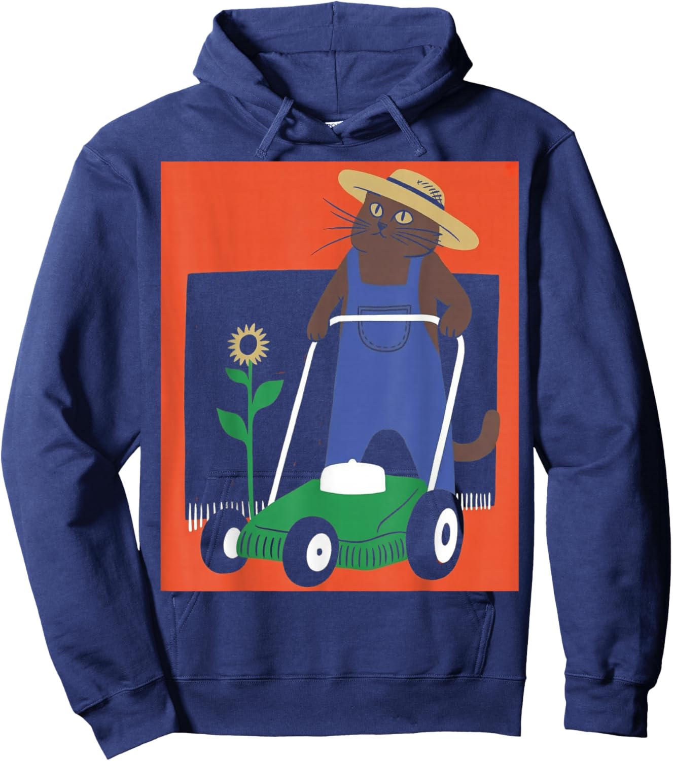 Funny Cat Farmer Dad Lawn Mowing Hoodie - Hoodie | Navy