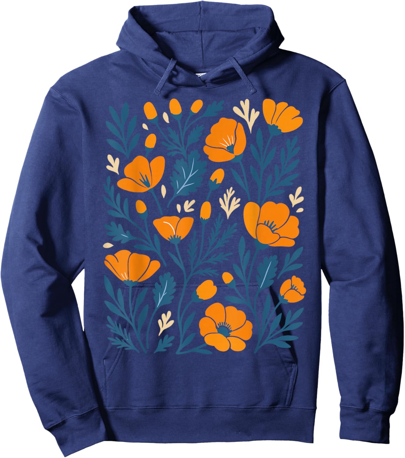 California Poppy Flower Botanical Garden Hoodie - Hoodie | Navy