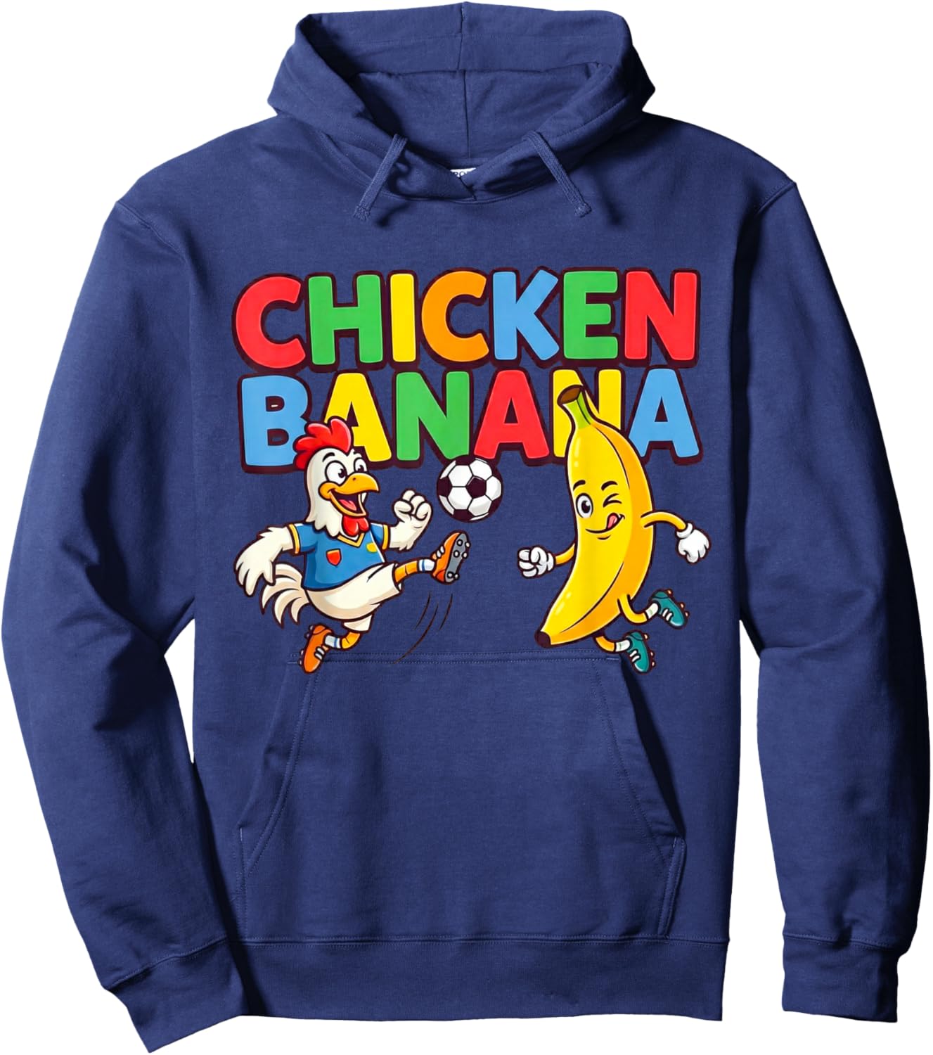 Funny Cartoon Chicken Banana Football Graphic Hoodie - Hoodie | Navy