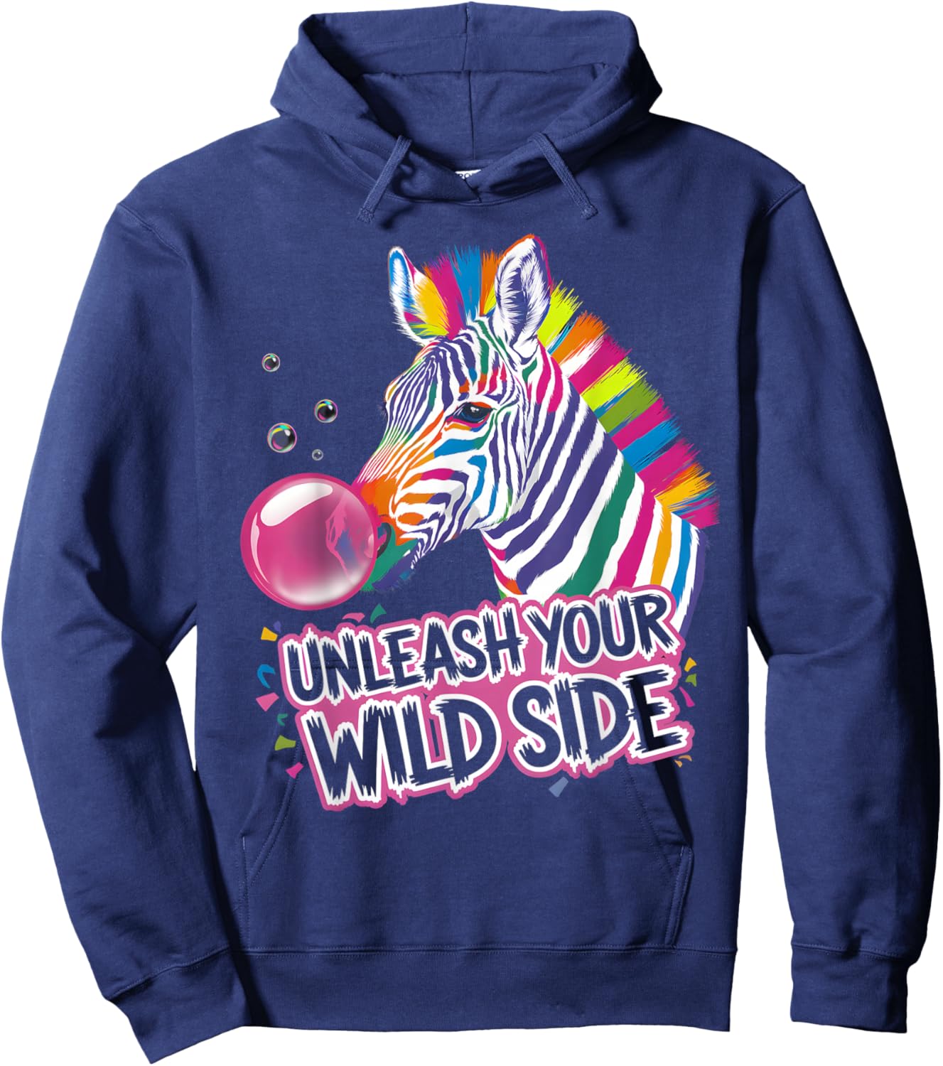 Colorful Bubblegum Zebra Funny Animal Lover Hoodie - Hoodie | Navy