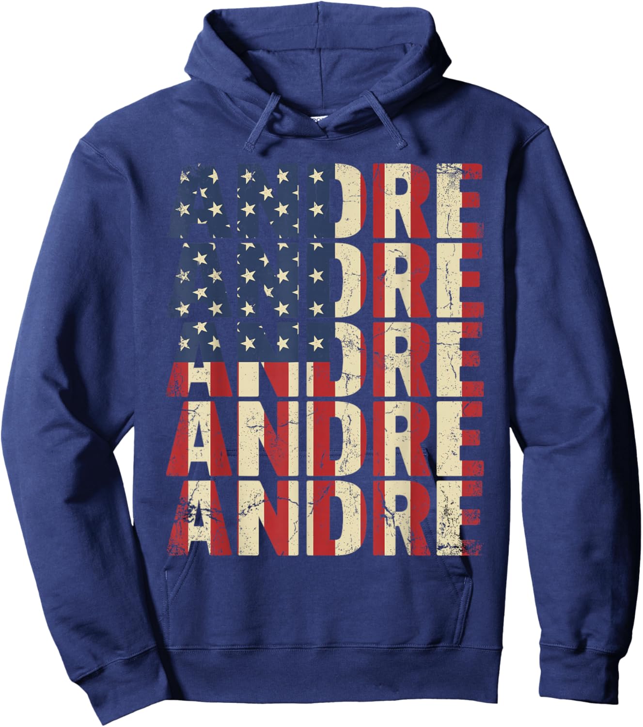 Andre American Flag Distressed Name Hoodie - Hoodie | Navy