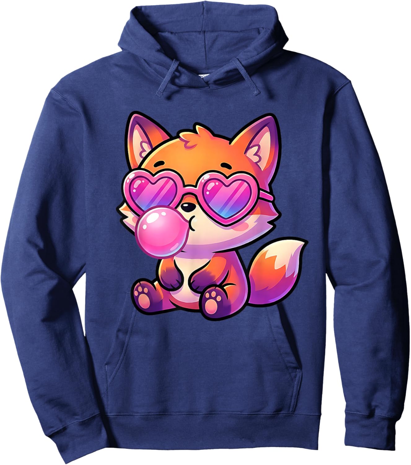 Funny Cute Fox Blowing Bubble Gum Animal Kids Hoodie - Hoodie | Navy