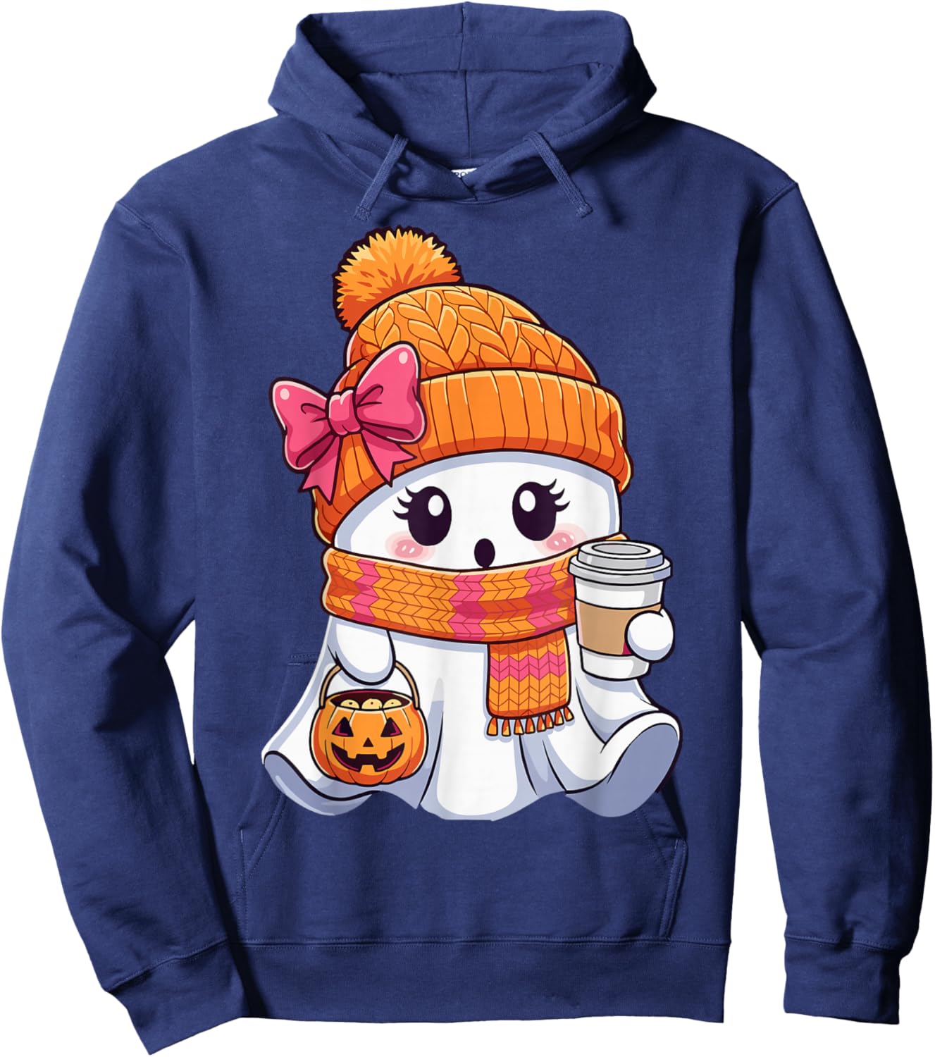 Cute Halloween Ghost Coffee Autumn Pumpkin Hoodie - Hoodie | Navy