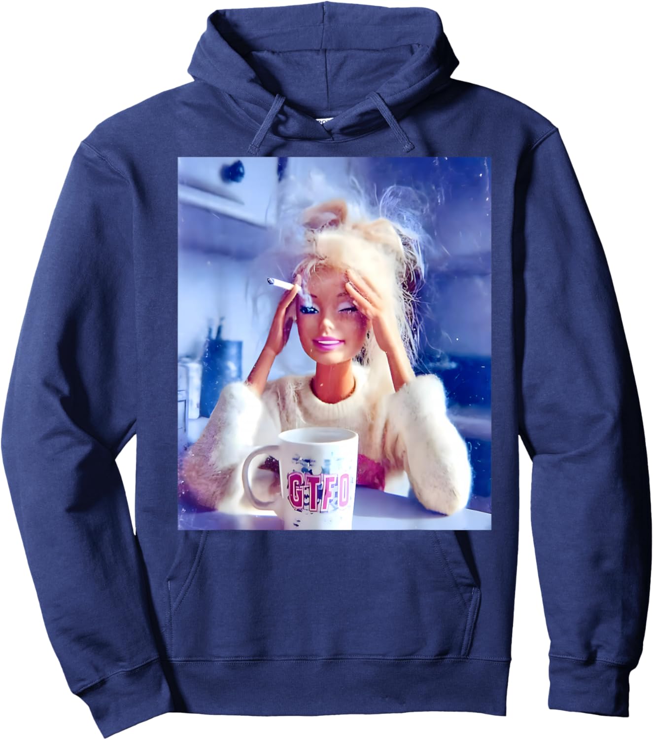 Distressed Doll Face Meme Hoodie - Hoodie | Navy