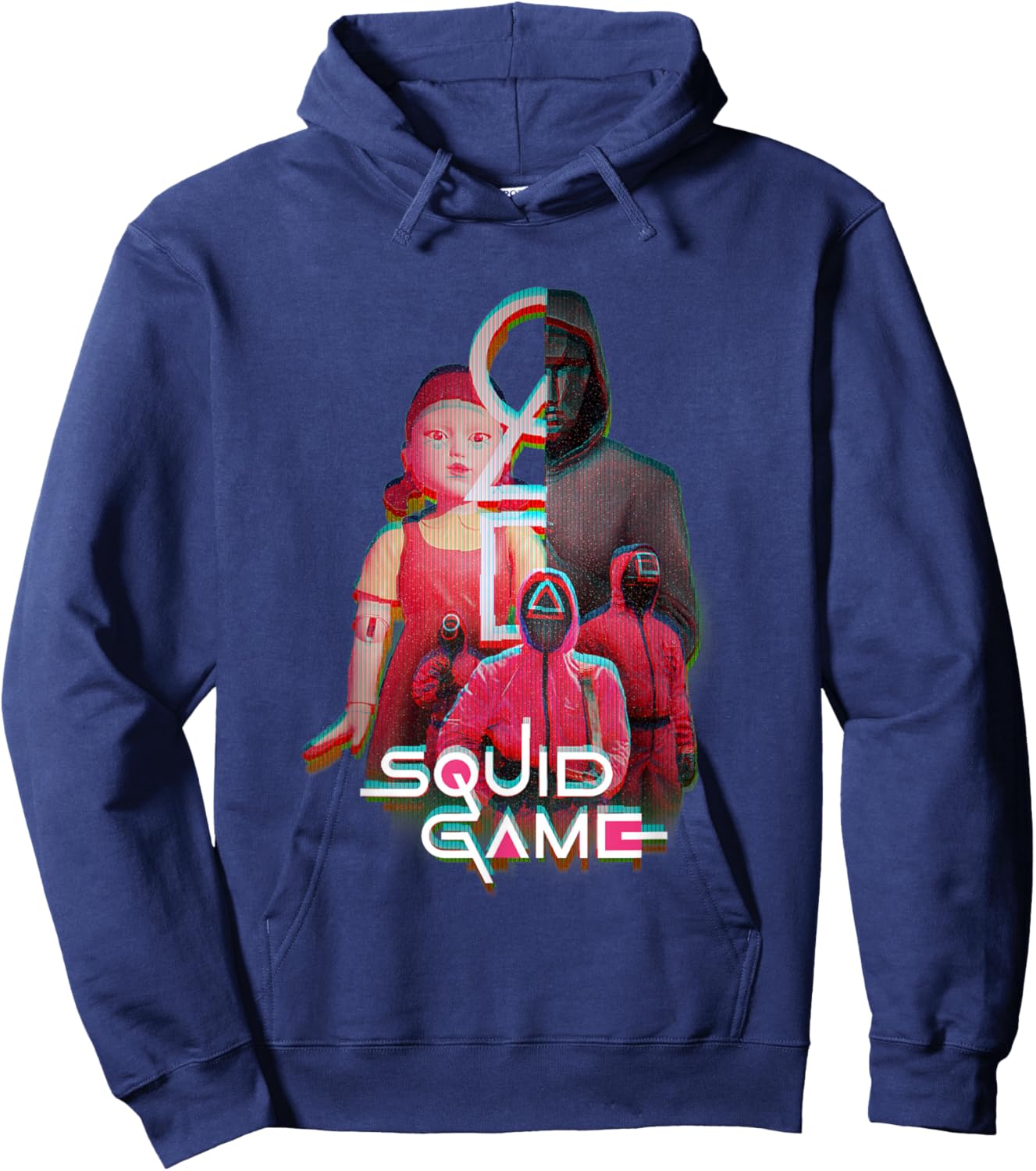 Squid Game 2 Front Man Split Face Glitch Logo Hoodie - Hoodie | Navy