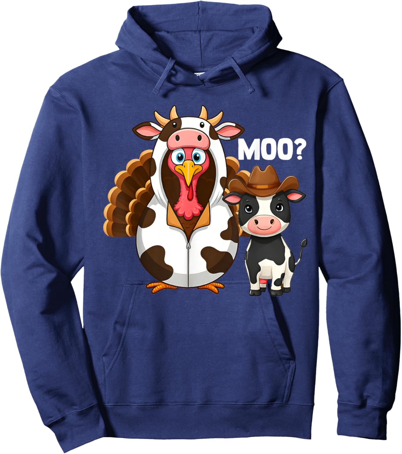 Thanksgiving Turkey Moo Cow Moo Hoodie - Hoodie | Navy