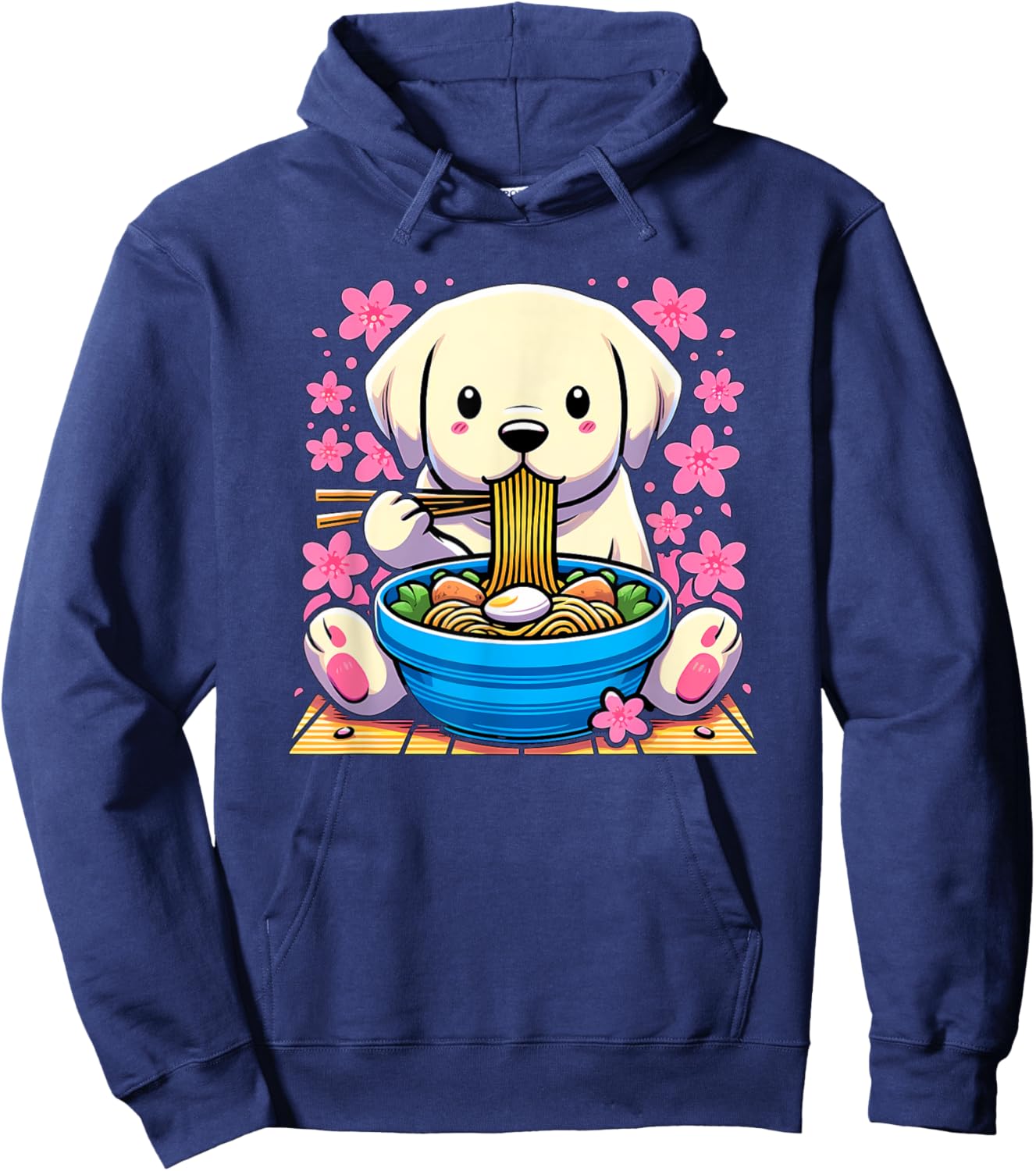 Kawaii Labrador Retriever dog Eating Ramen Hoodie - Hoodie | Navy