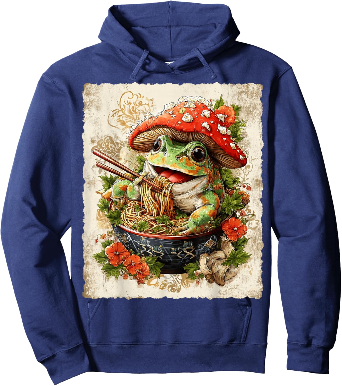 Funny Ramen Frog Noodle Lovers Anime Otaku Hoodie - Hoodie | Navy
