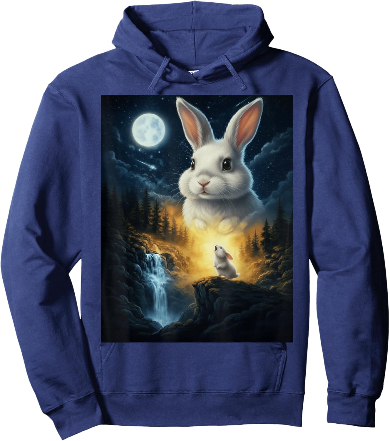 Rabbit Howling to The Moon Vintage Funny Rabbit Hoodie - Hoodie | Navy