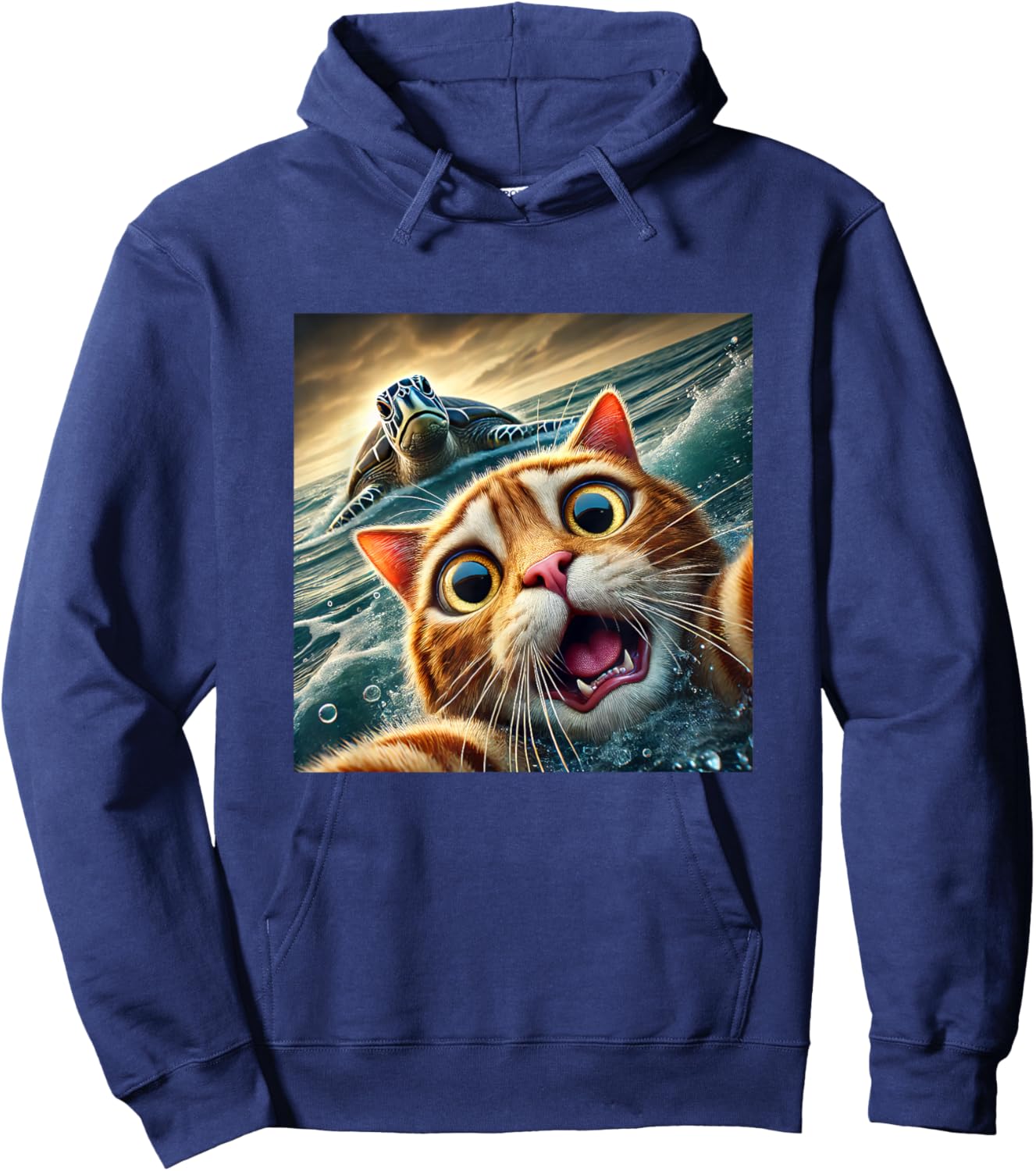 Funny Cat Taking Selfie With Sea Turtle Hoodie - Hoodie | Navy