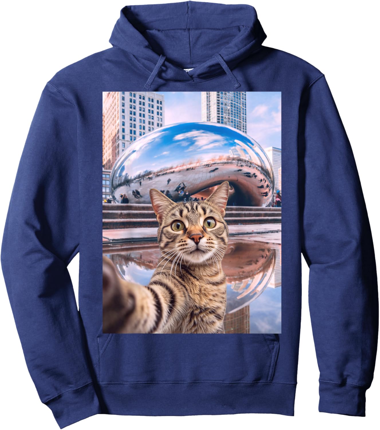 Funny Cat Selfie Chicago Bean Cloud Gate Hoodie - Hoodie | Navy