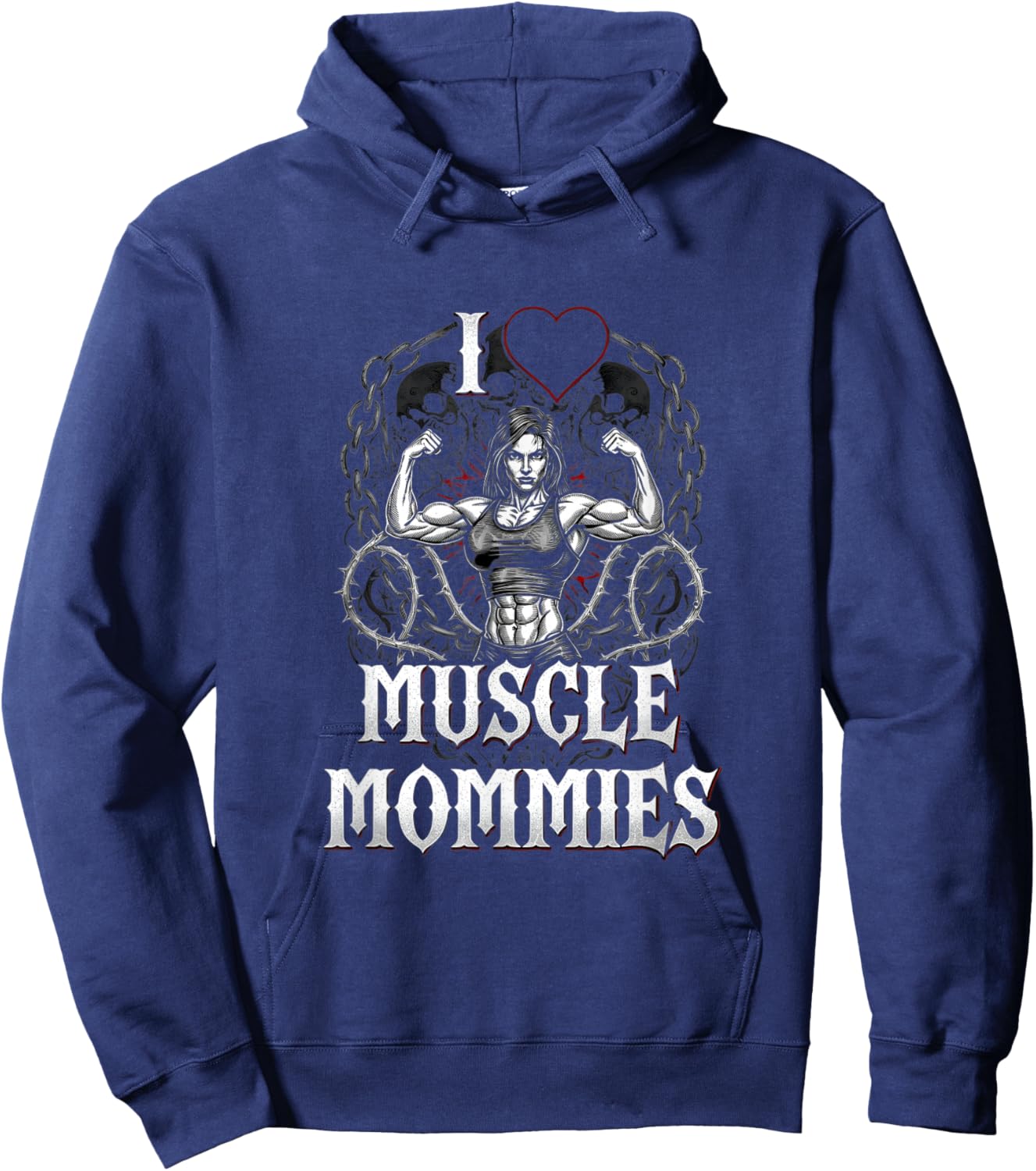 I Love Muscle Mommies - Gothic Flex Bodybuilder Hoodie - Hoodie | Navy
