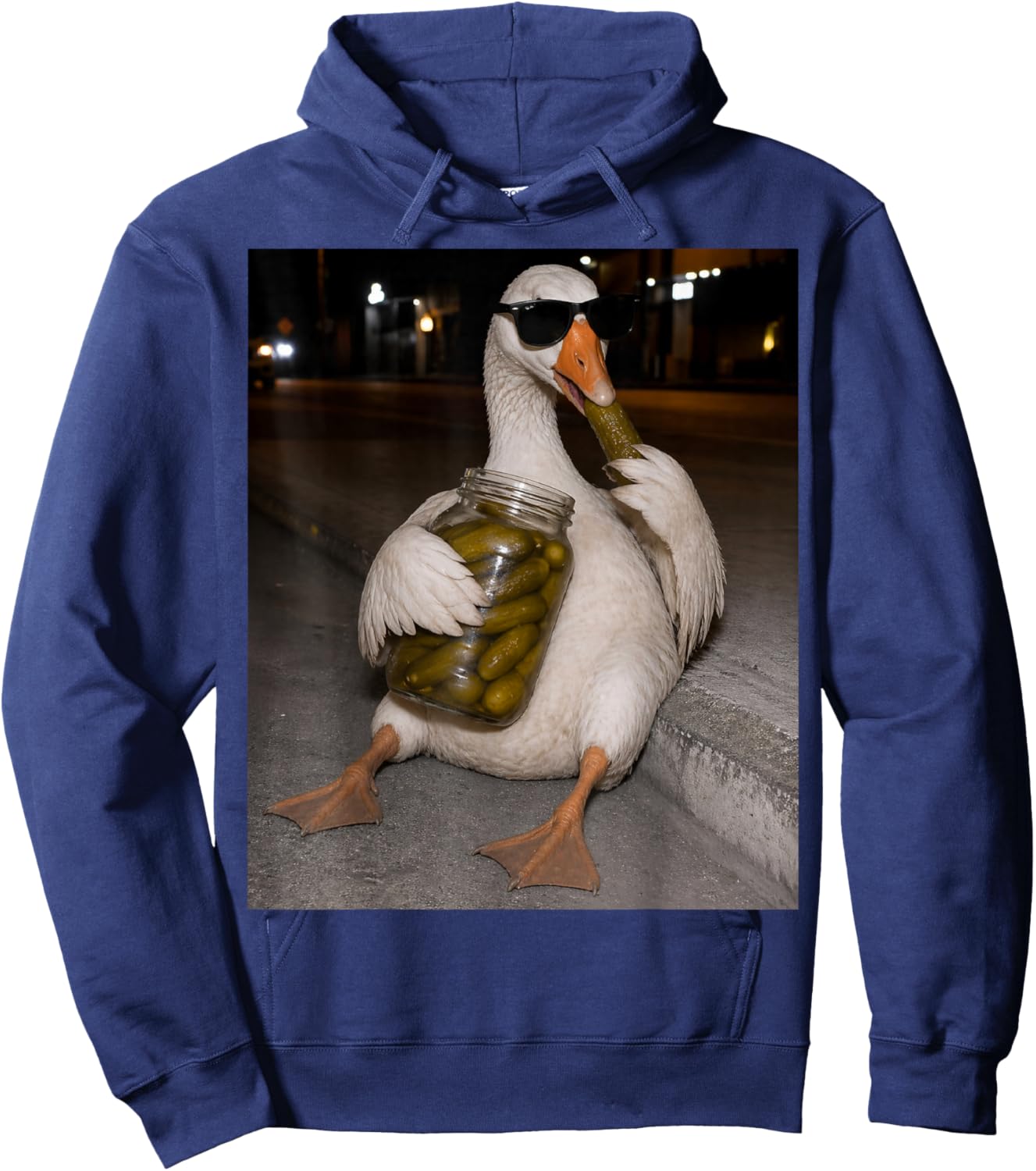 Funny Goose Eating Pickles Meme Men Women Hoodie - Hoodie | Navy