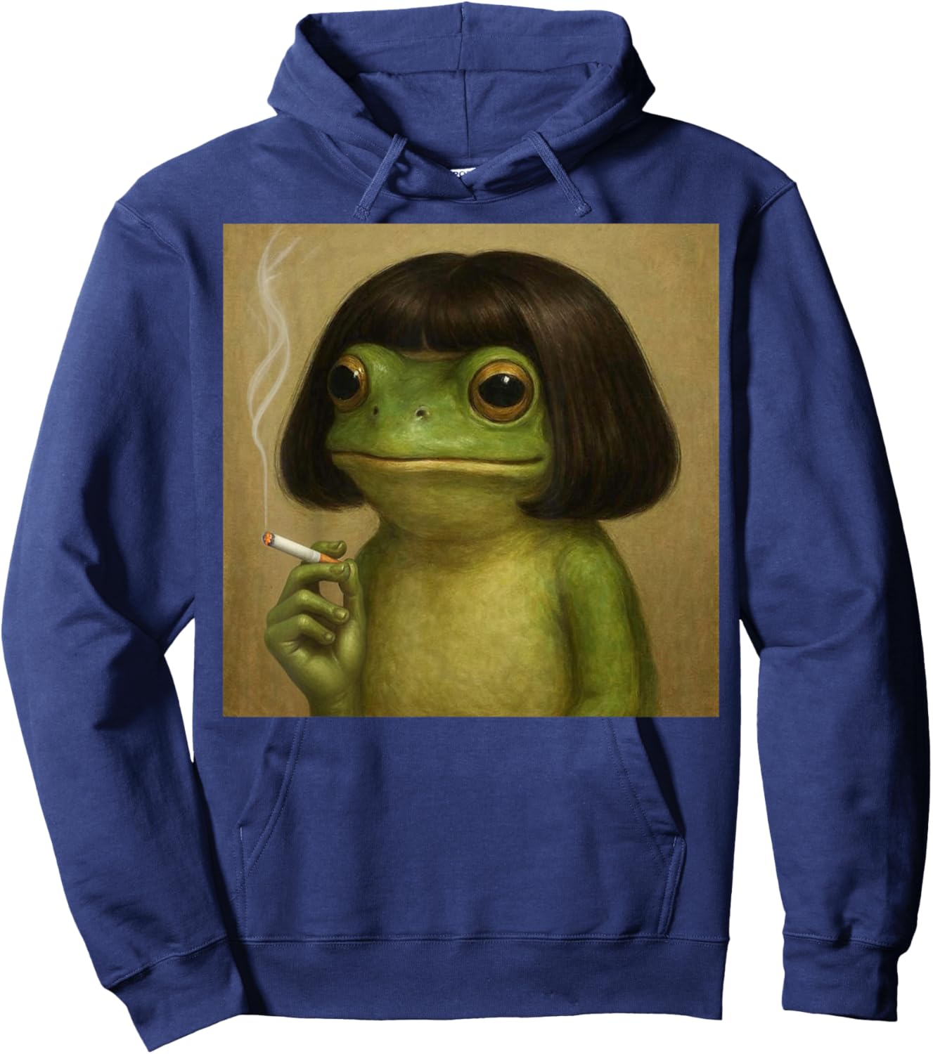 Funny Frog Bob Haircut Smoking Meme Women Hoodie - Hoodie | Navy