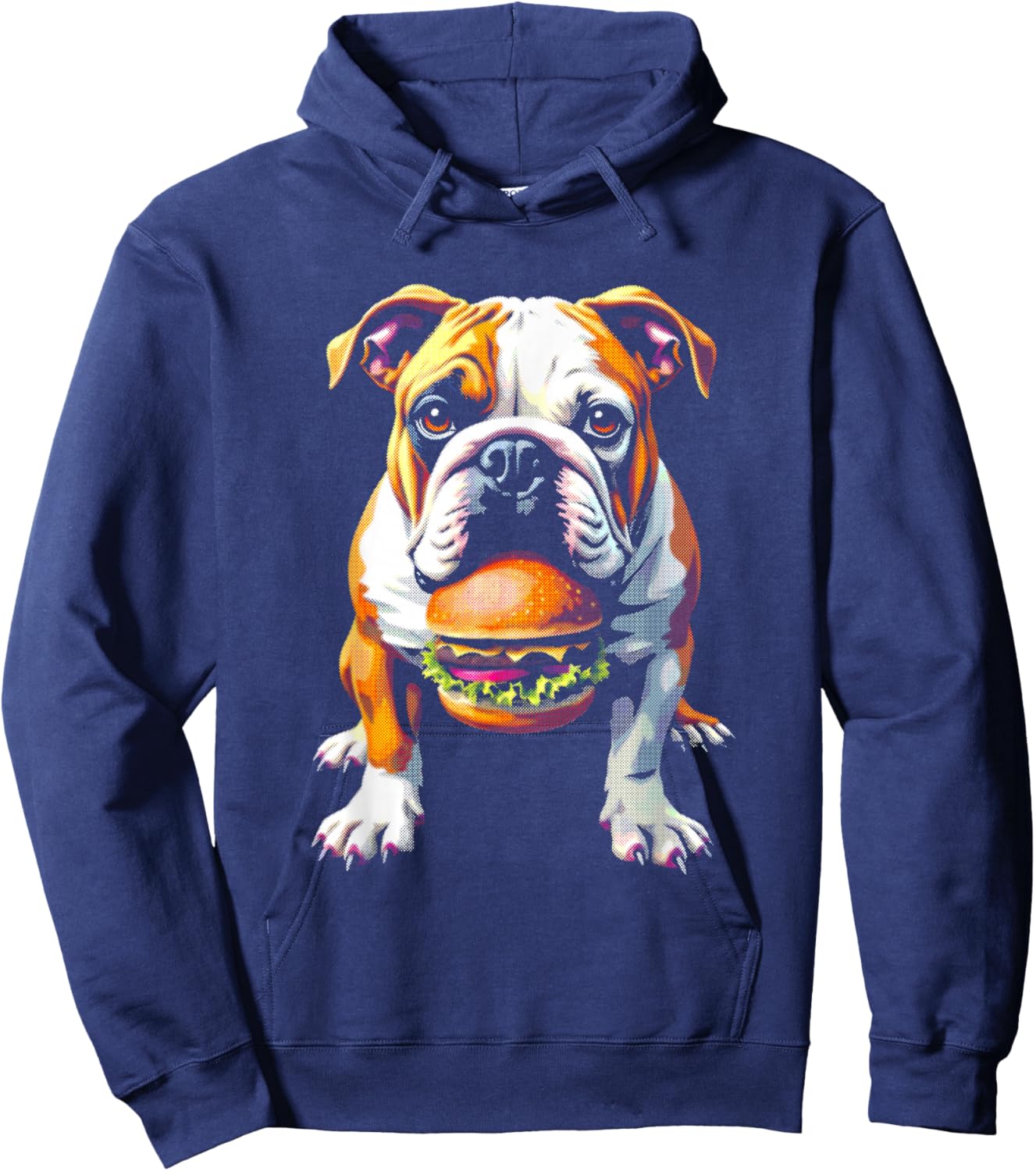 Bulldog Eats Hamburger - Funny Burger Dog Lover Hoodie - Hoodie | Navy