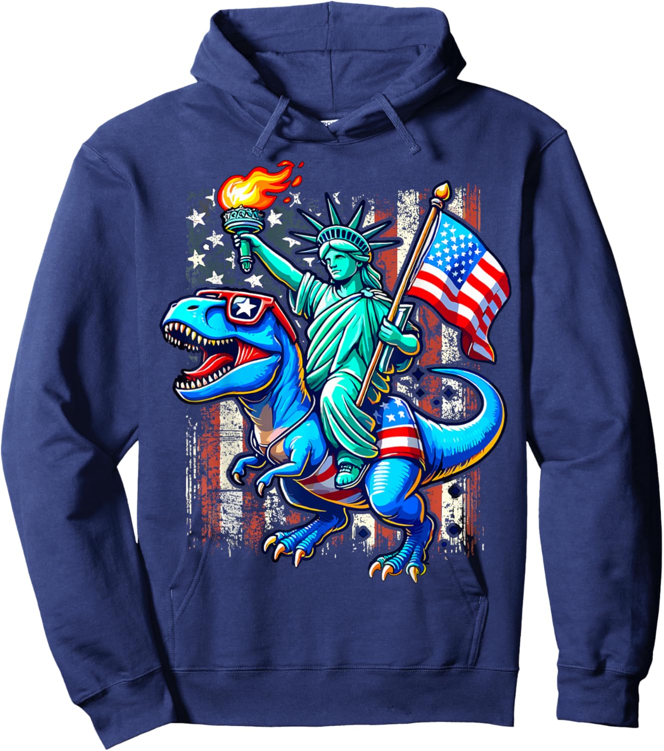 Dino Statue Of Liberty 4th Of July American Hoodie - Hoodie | Navy