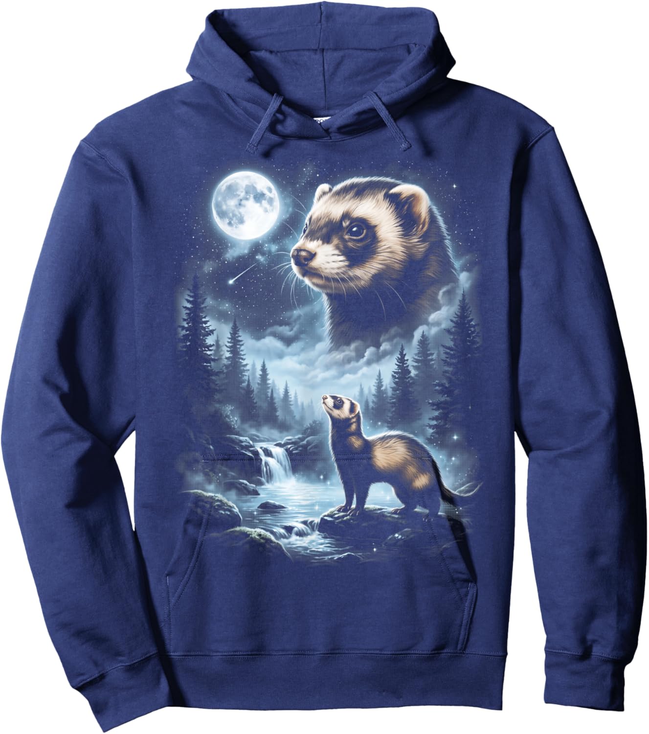 Ferret Howling at Moon 90's Retro Hoodie - Hoodie | Navy
