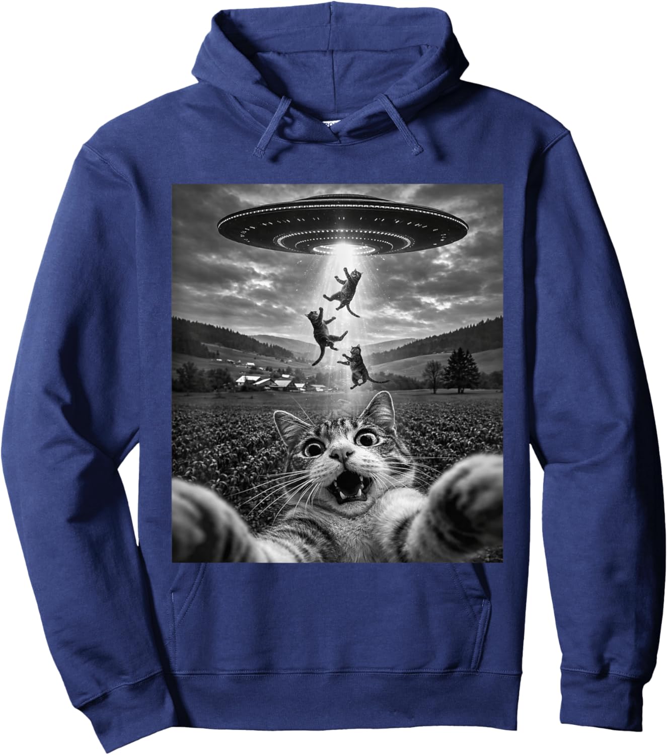 Funny Cat UFO Abduction Selfie with Alien Hoodie - Hoodie | Navy