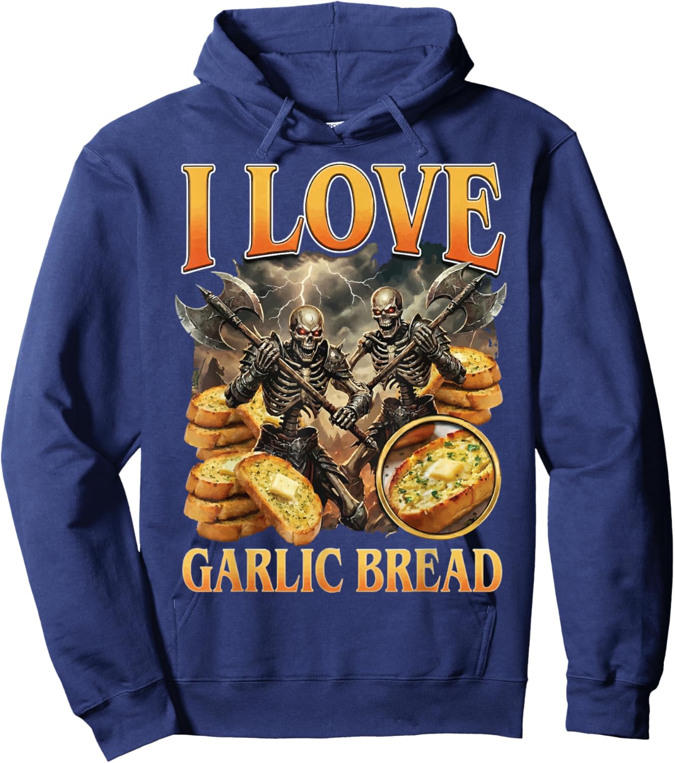 I Love Garlic Bread Cringe Skeleton Hoodie - Hoodie | Navy