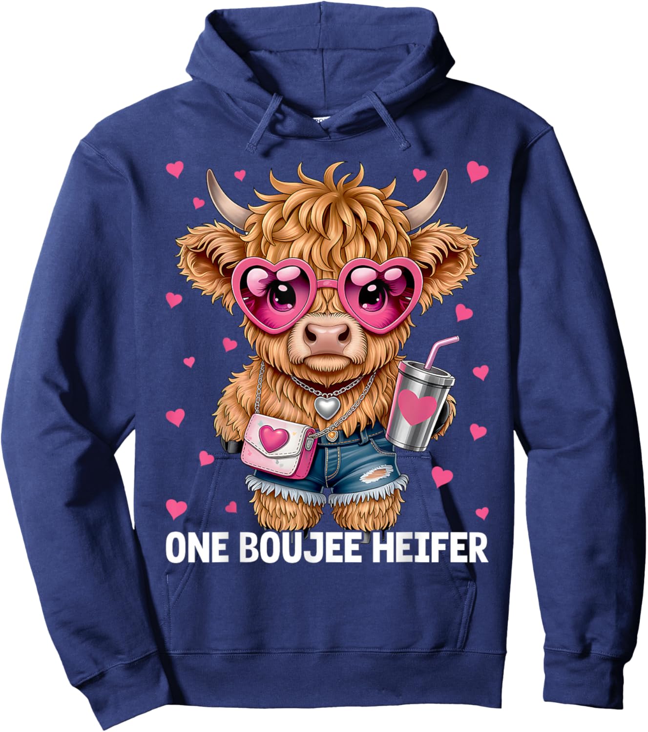Adorable Highland Cow One Boujee Heifer Hoodie - Hoodie | Navy