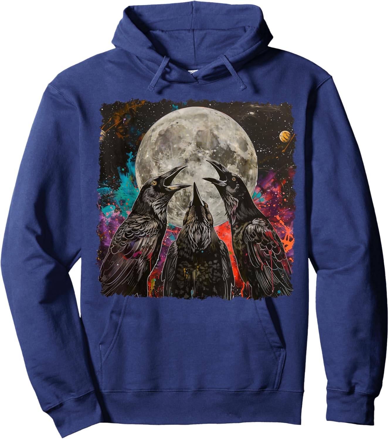 Crow Raven Howling Moon Hoodie - Hoodie | Navy