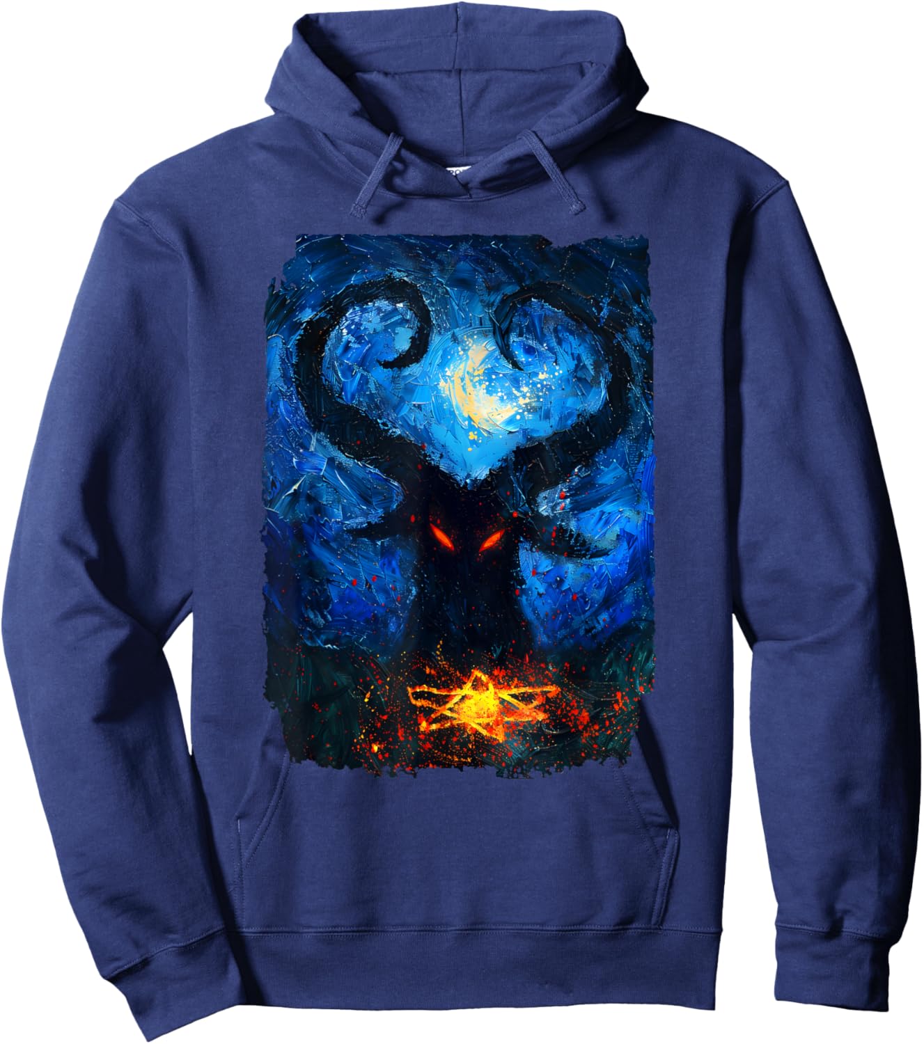 Occult Baphomet Starry Nights Goat Pentagram Hoodie - Hoodie | Navy