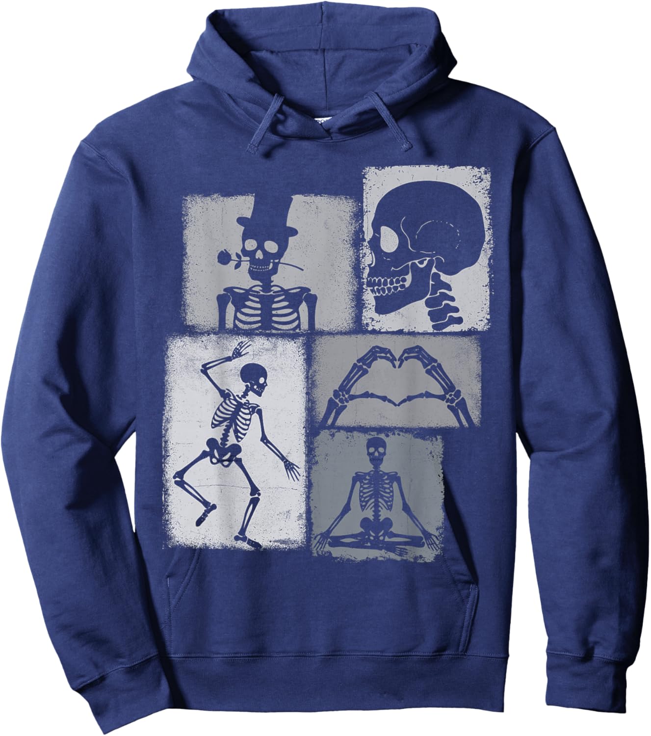 Skeleton Vintage Collage Horror Lover Hoodie - Hoodie | Navy