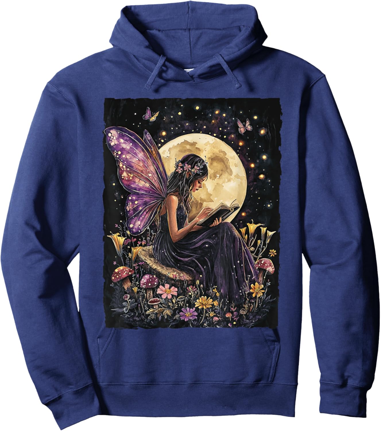 Whimsical Book Fairy Reading Bookish Fairycore Hoodie - Hoodie | Navy