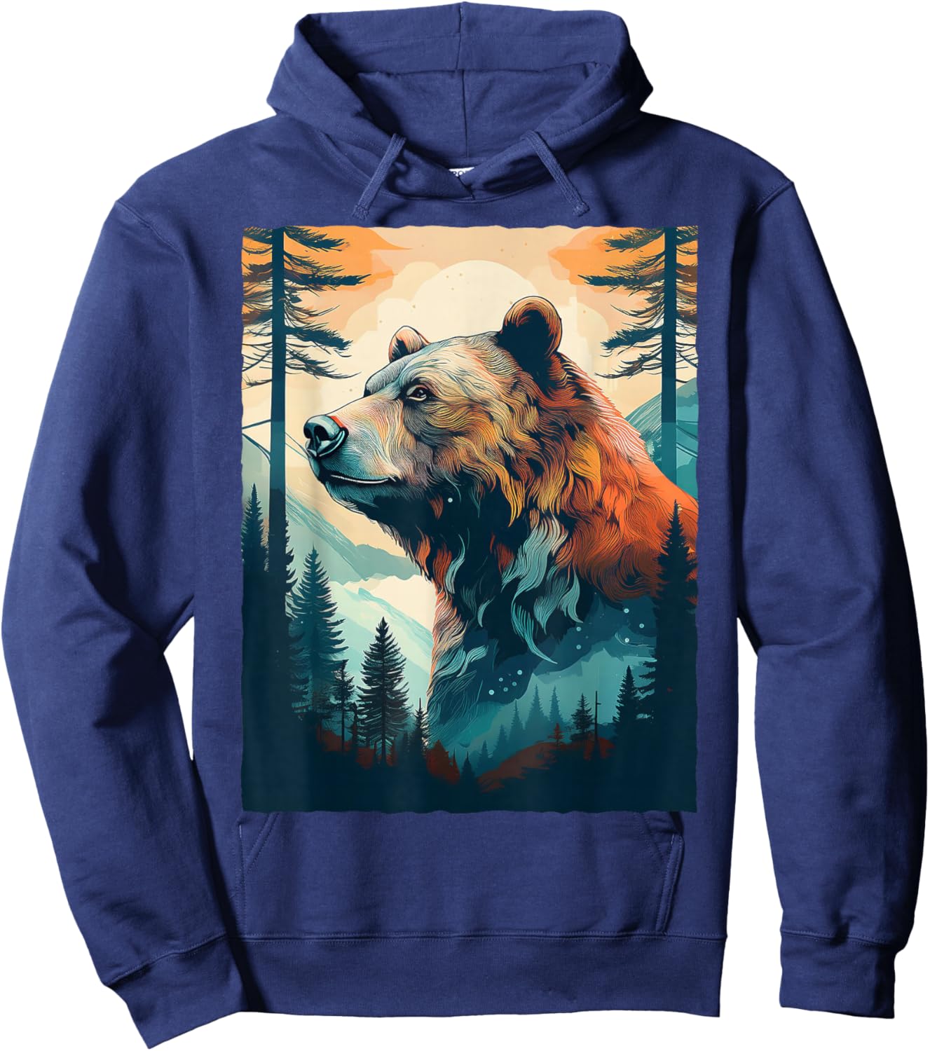 Bear and Forest Nature Hoodie - Hoodie | Navy