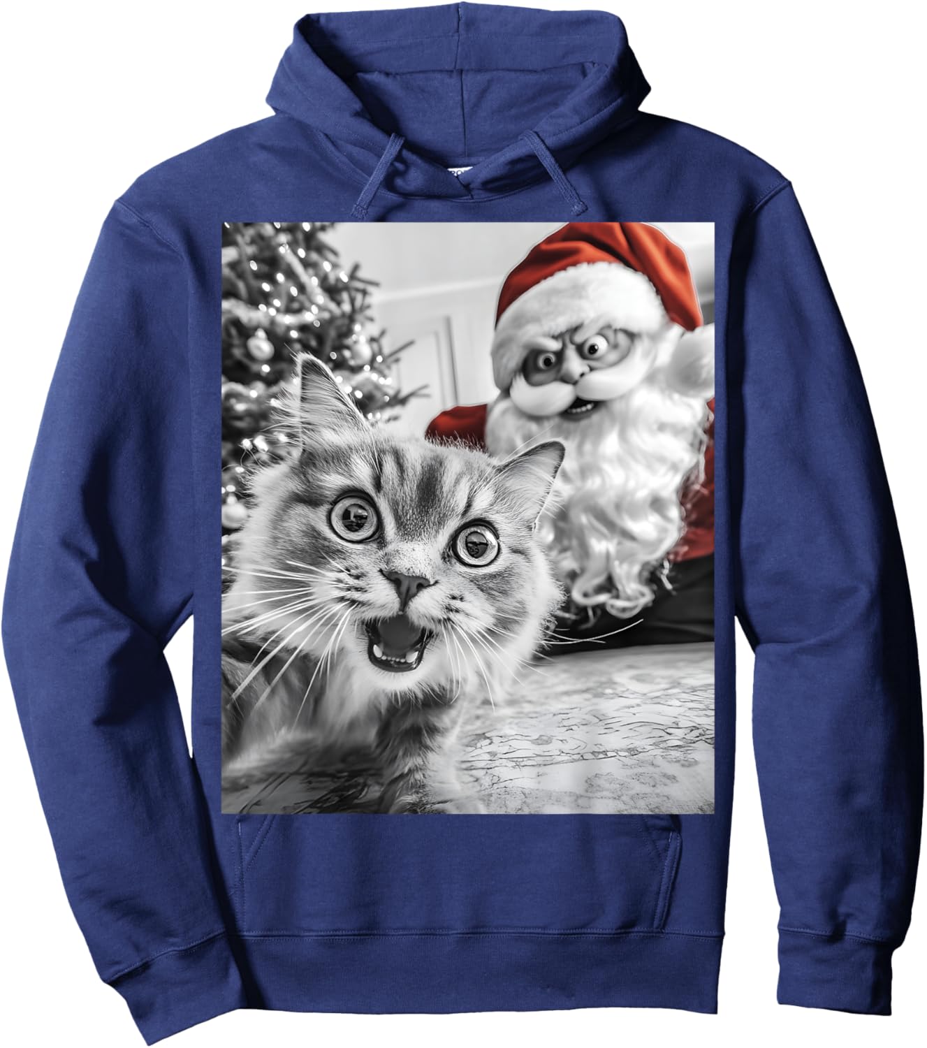 Funny Cat Selfie With Santa Christmas Men Women Hoodie - Hoodie | Navy