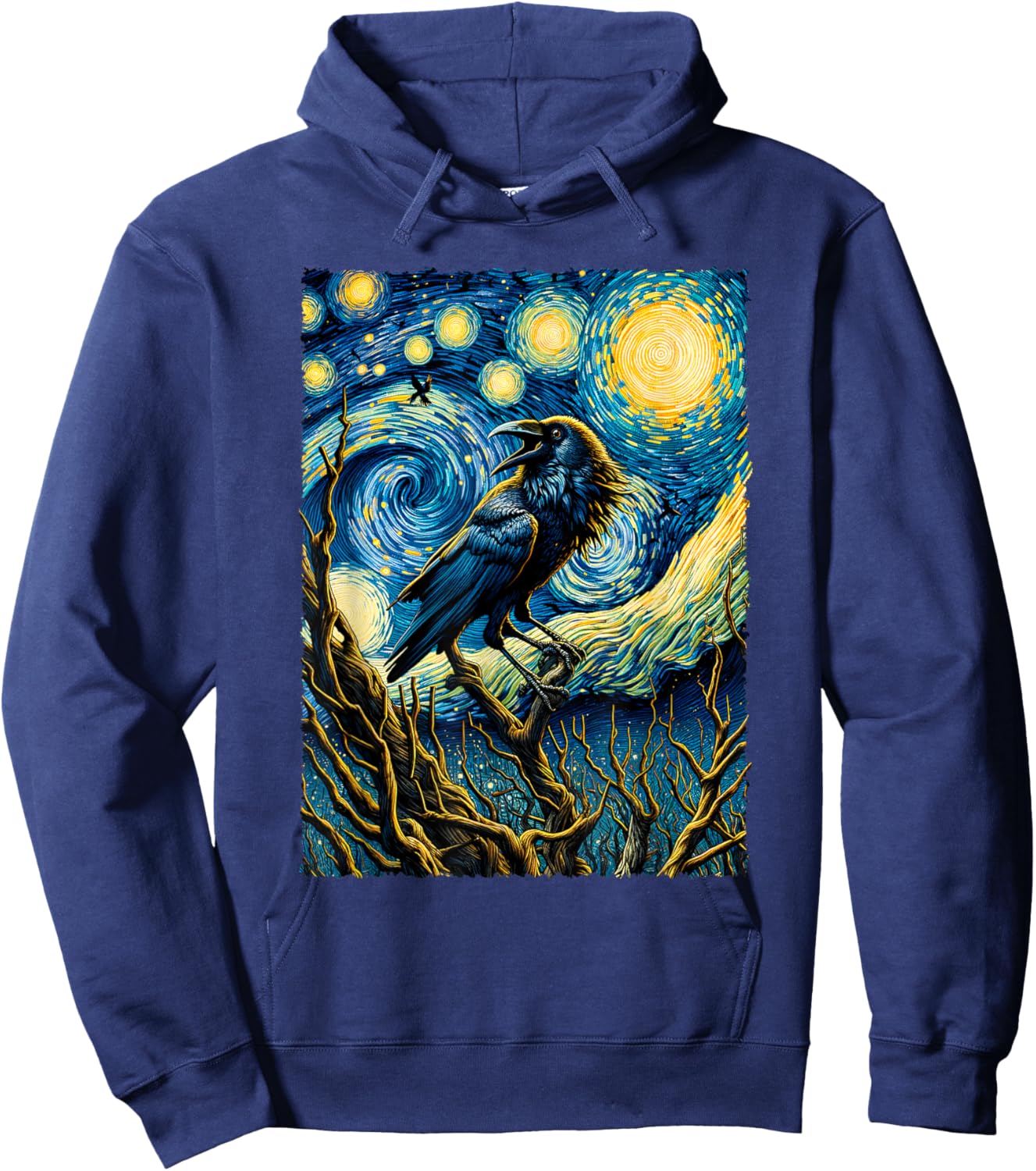 Crow Starry Night Funny Mystical Crow Hoodie - Hoodie | Navy