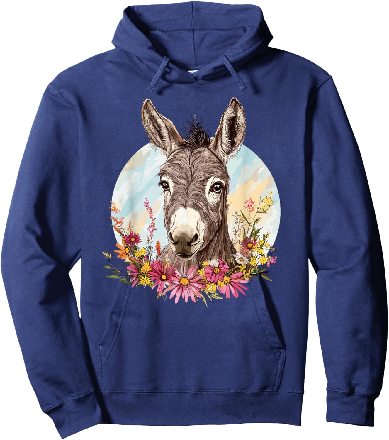 Adorable Donkey Surrounded By Colorful Flowers Hoodie - Hoodie | Navy