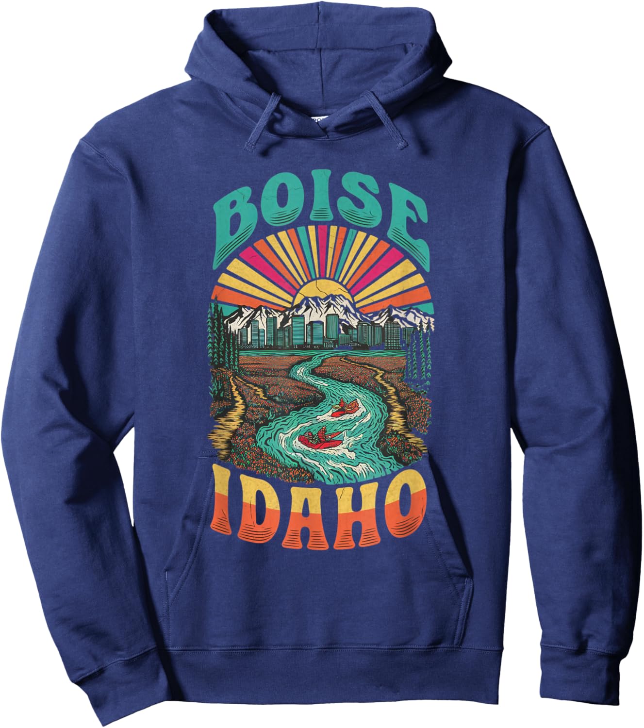Retro Boise Idaho Sunset Skyline Vintage Hoodie - Hoodie | Navy