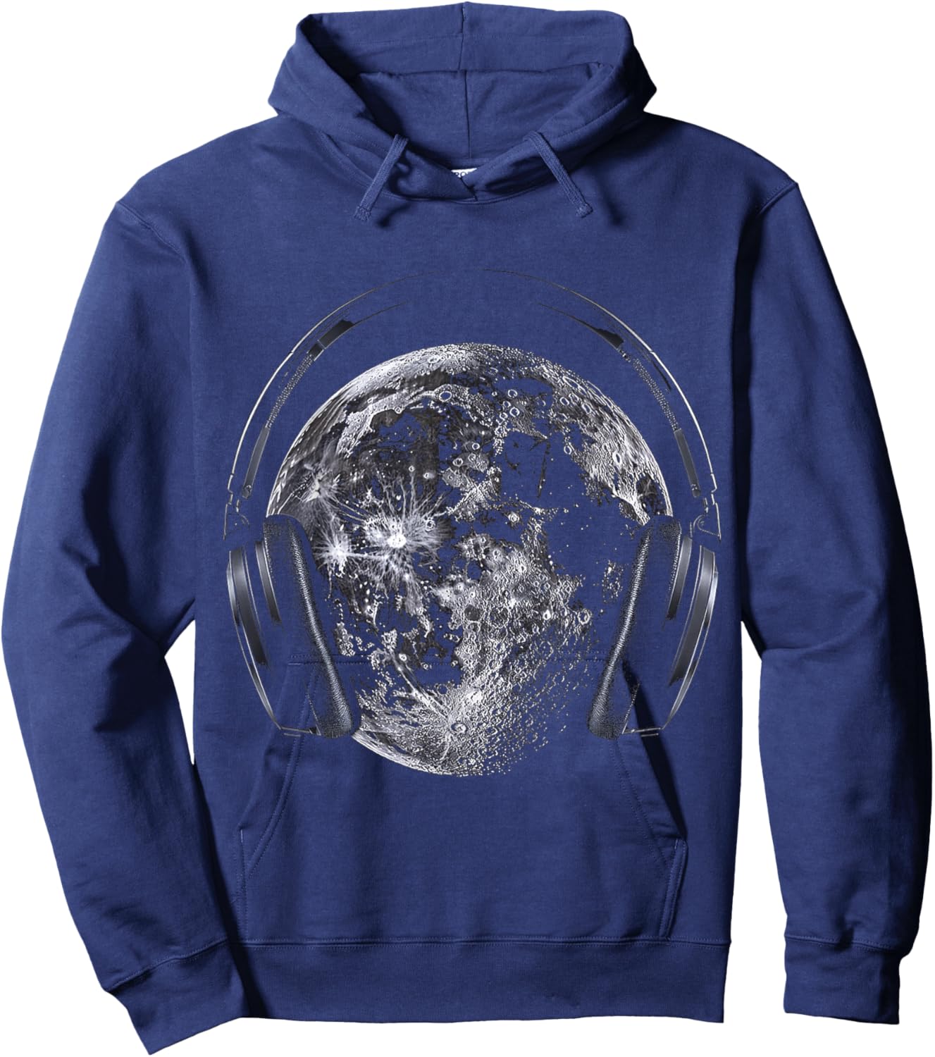 Moon Music Headphone Motif Art Moon Hoodie - Hoodie | Navy