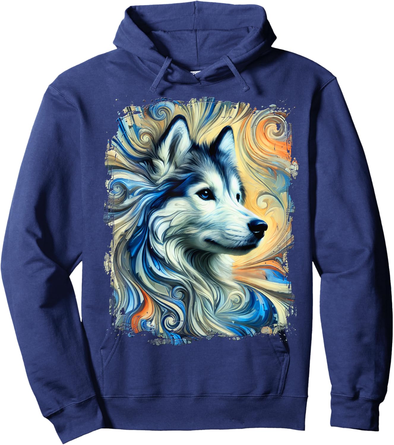 Cute Husky Colourful Artwork Hoodie - Hoodie | Navy