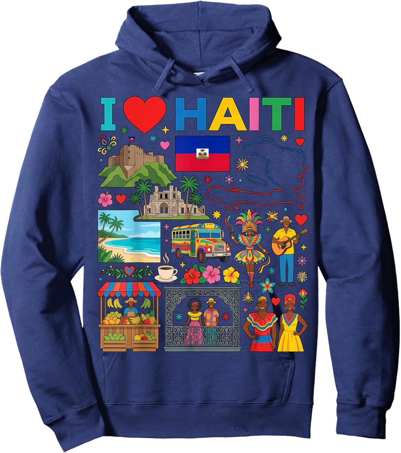 I Love Haiti Haitian Hoodie - Hoodie | Navy
