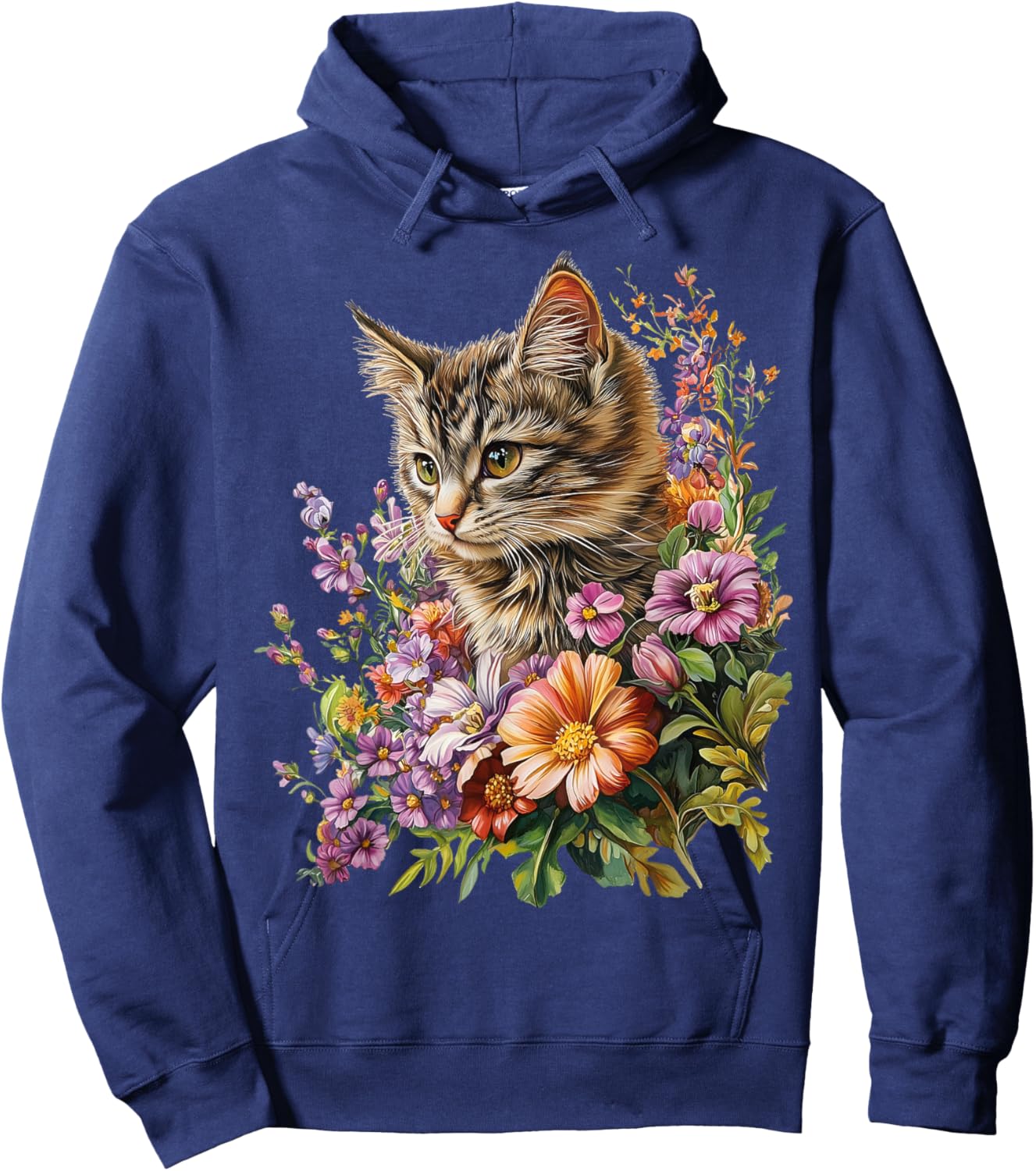 Cat Flower Floral Cute Kitten Graphic Hoodie - Hoodie | Navy