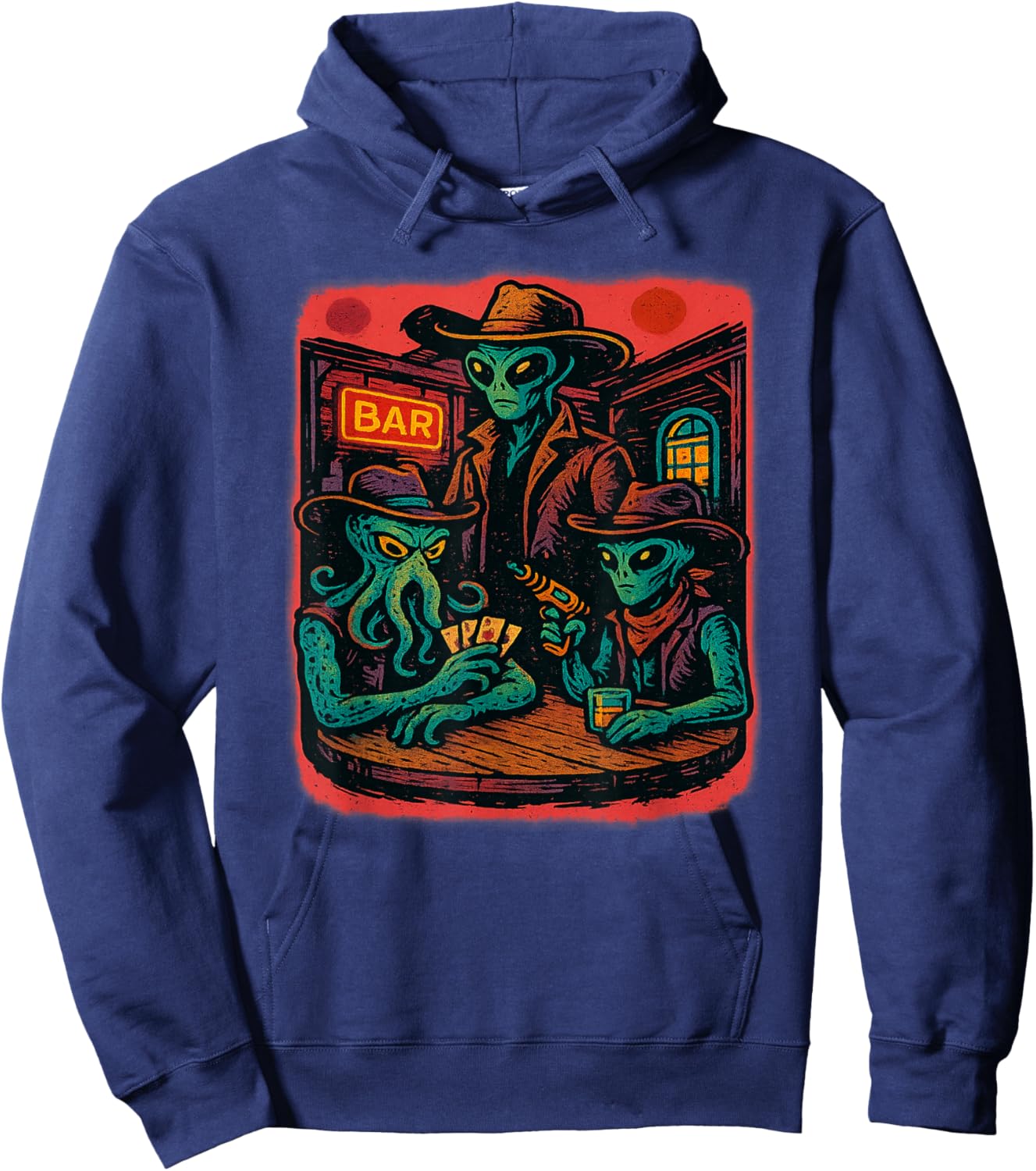 Aliens Playing Cards in Wild West Bar Scene Hoodie - Hoodie | Navy