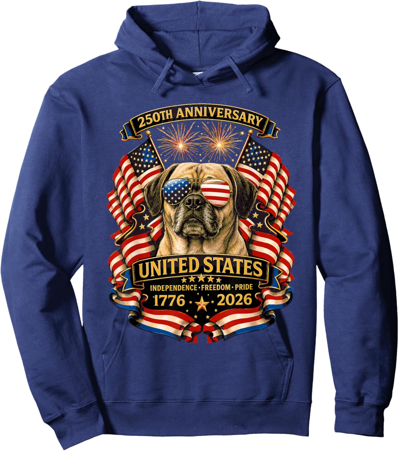 Puggle Dog USA Independence 1776 2026 Patriotic Hoodie - Hoodie | Navy