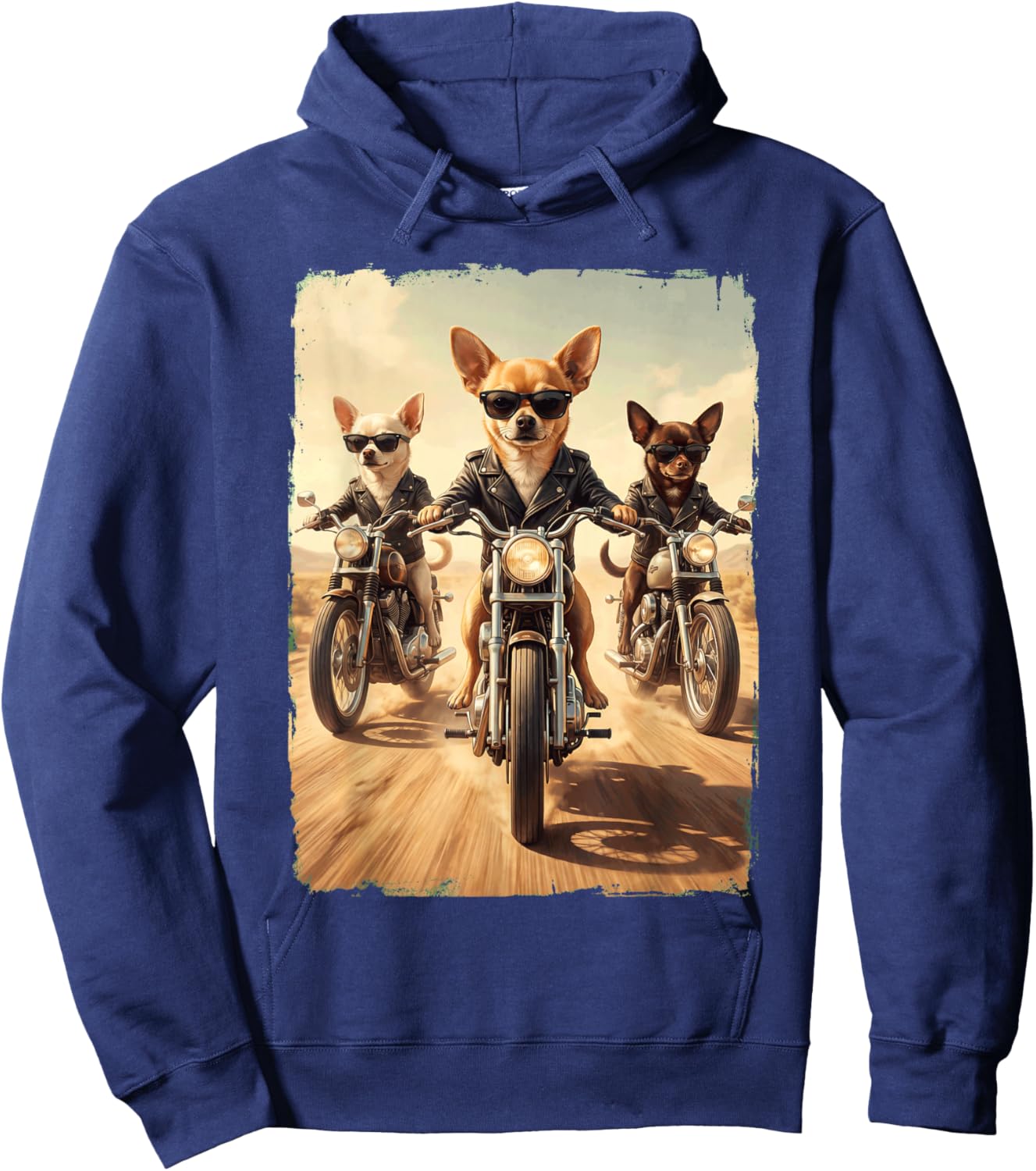Funny Chihuahua Motorcycle Meme Dog Lover Hoodie - Hoodie | Navy
