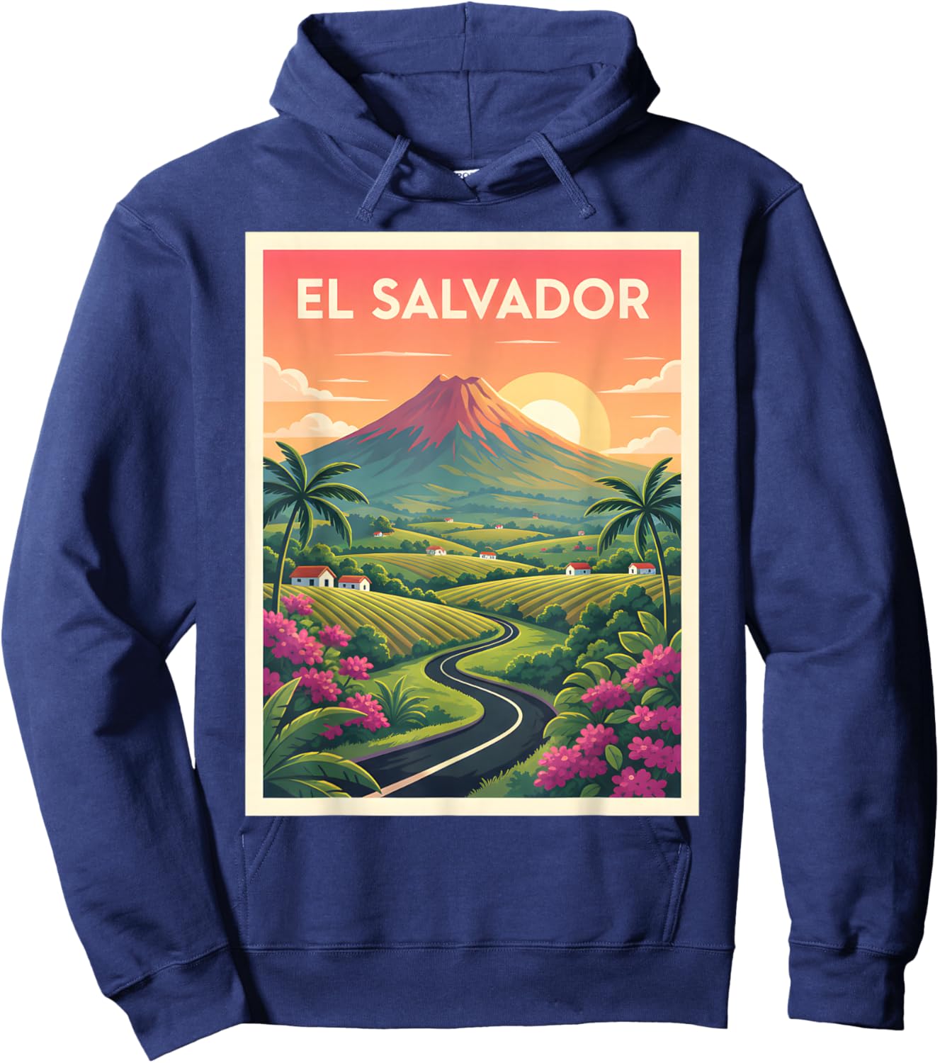 El Salvador Vintage Travel Poster Volcano Road Hoodie - Hoodie | Navy