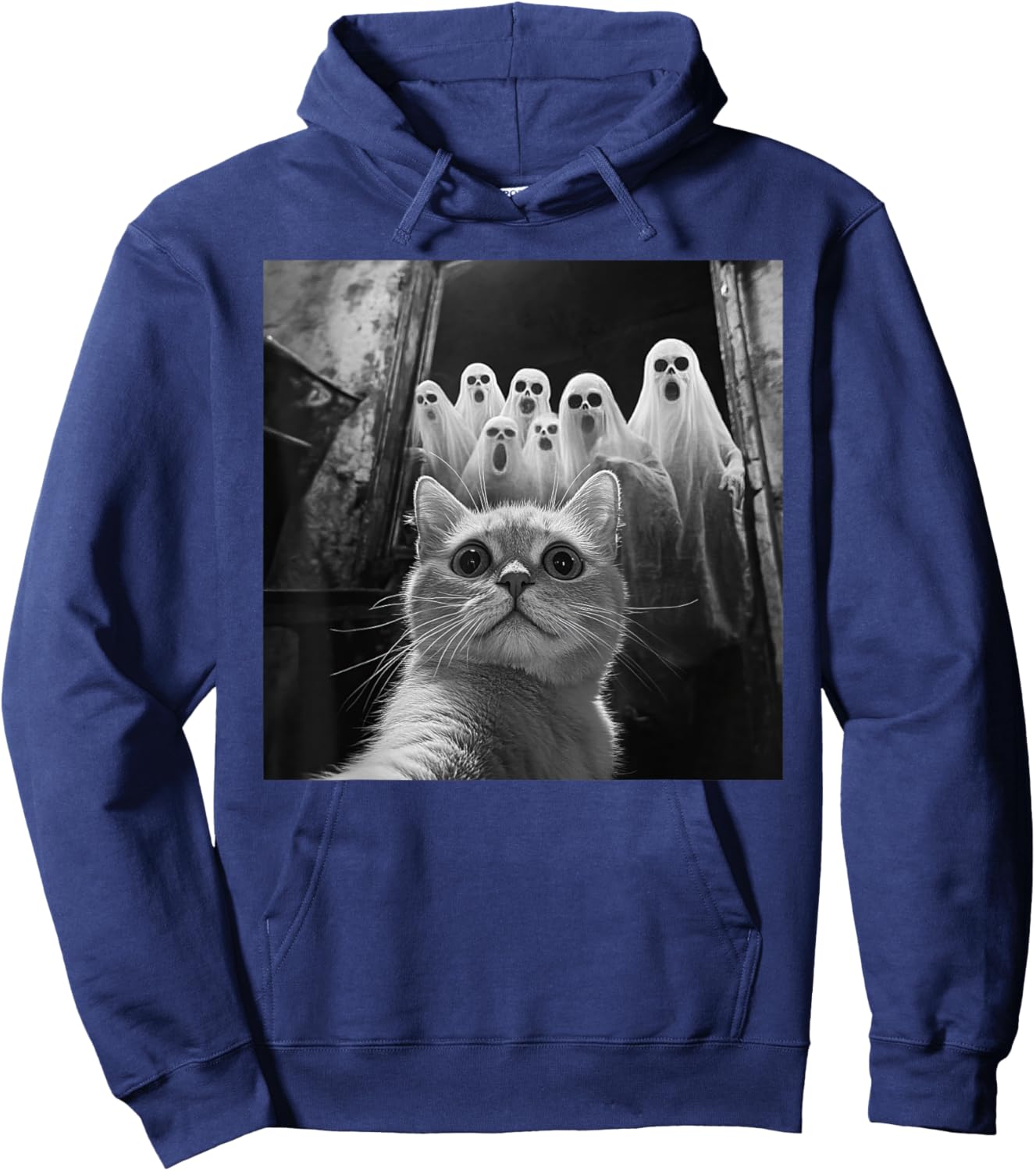 Cat Selfie With Ghosts Funny Cat Halloween Hoodie - Hoodie | Navy