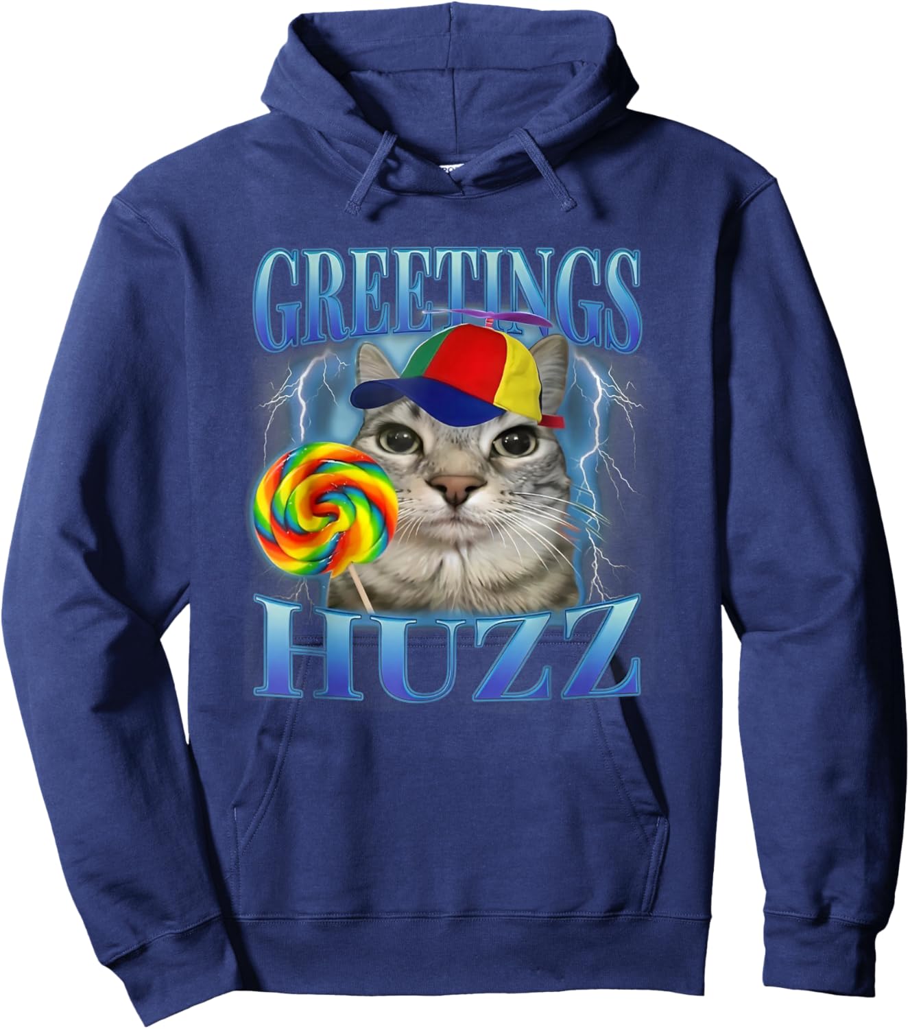 Greetings Huzz Silly Cat with Propeller Hat Hoodie - Hoodie | Navy