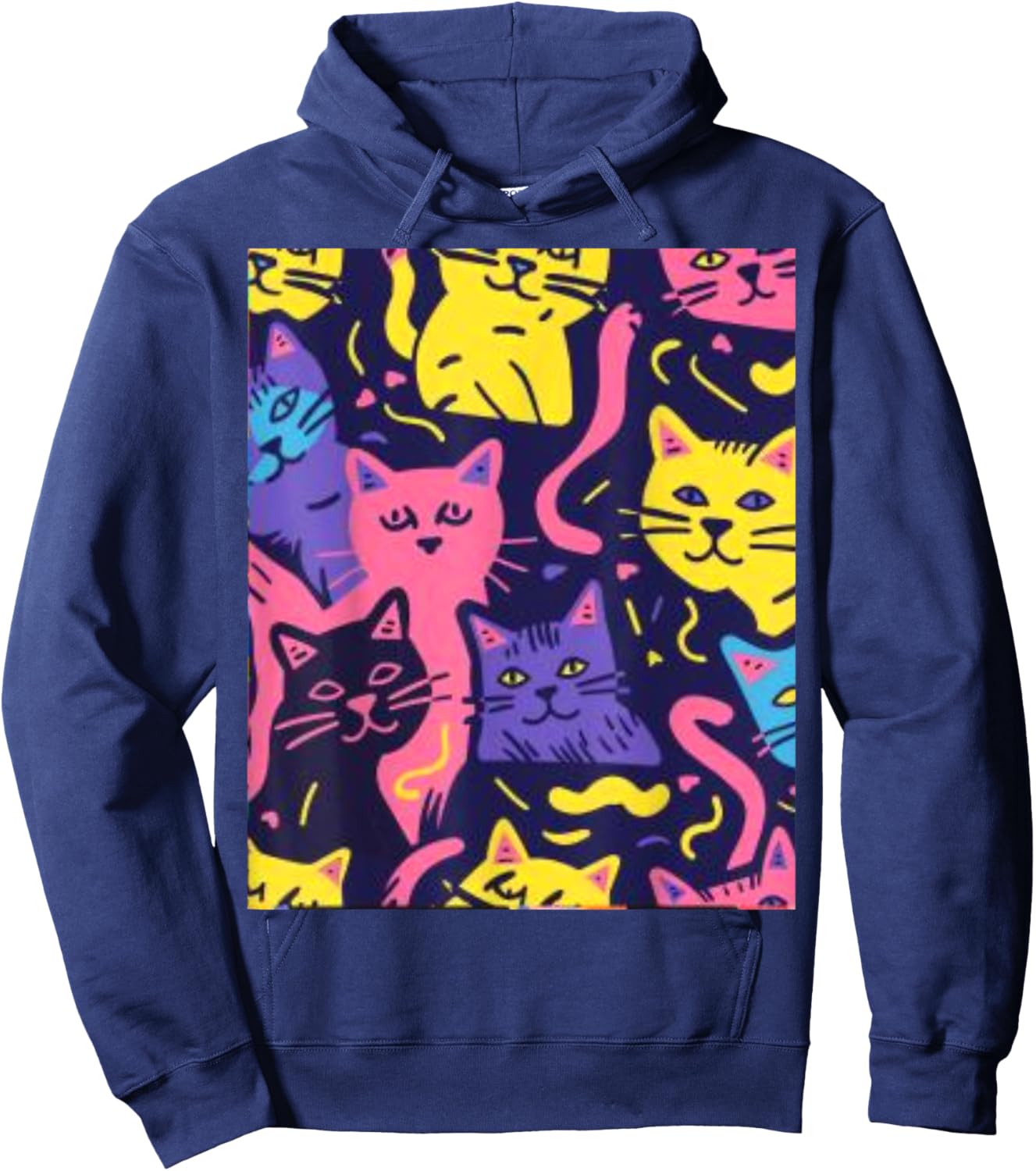 80's Neon Cat Pattern Women Hoodie - Hoodie | Navy
