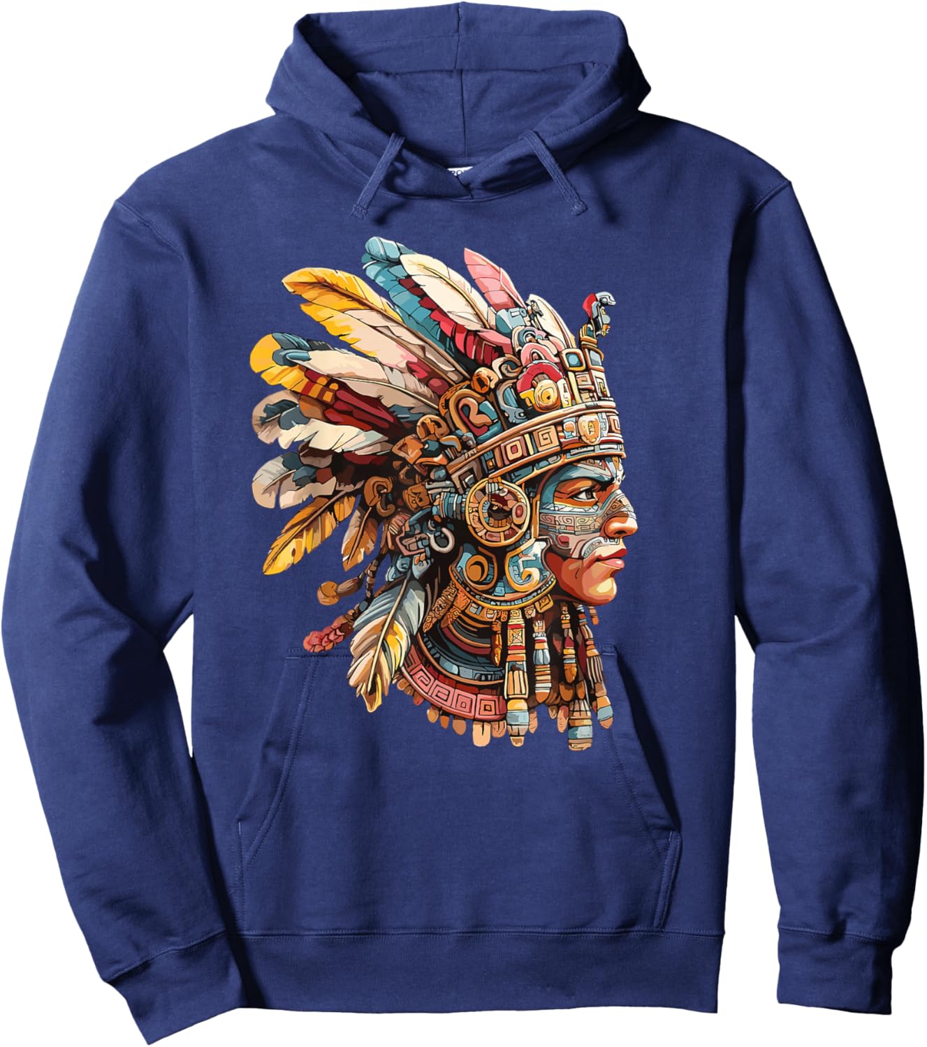 Vibrant Aztec Warrior Tribal Headgear Hoodie - Hoodie | Navy