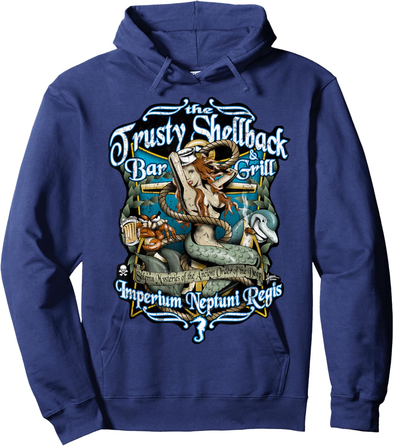 Shellback Bar and Grill Equator Crossing Design Hoodie - Hoodie | Navy