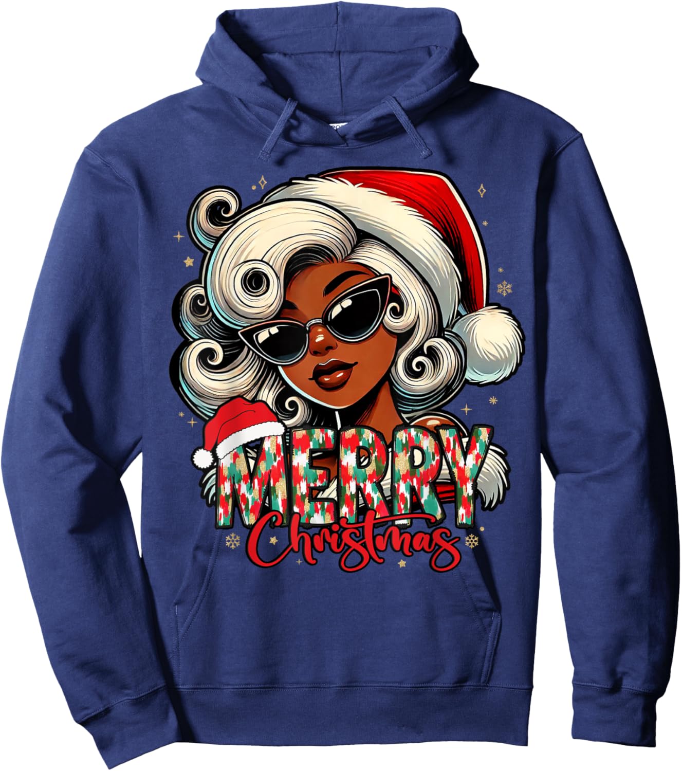 Black African Girl Melanin Christmas Santa Xmas Hoodie - Hoodie | Navy