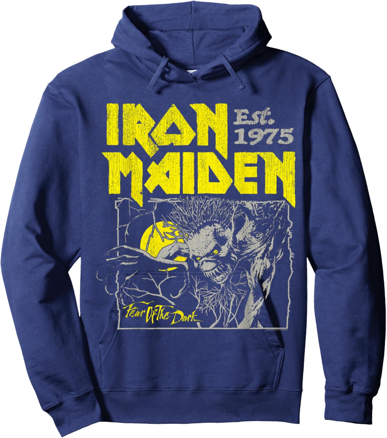 Iron Maiden - Fear of The Dark Yellow Text Hoodie - Hoodie | Navy